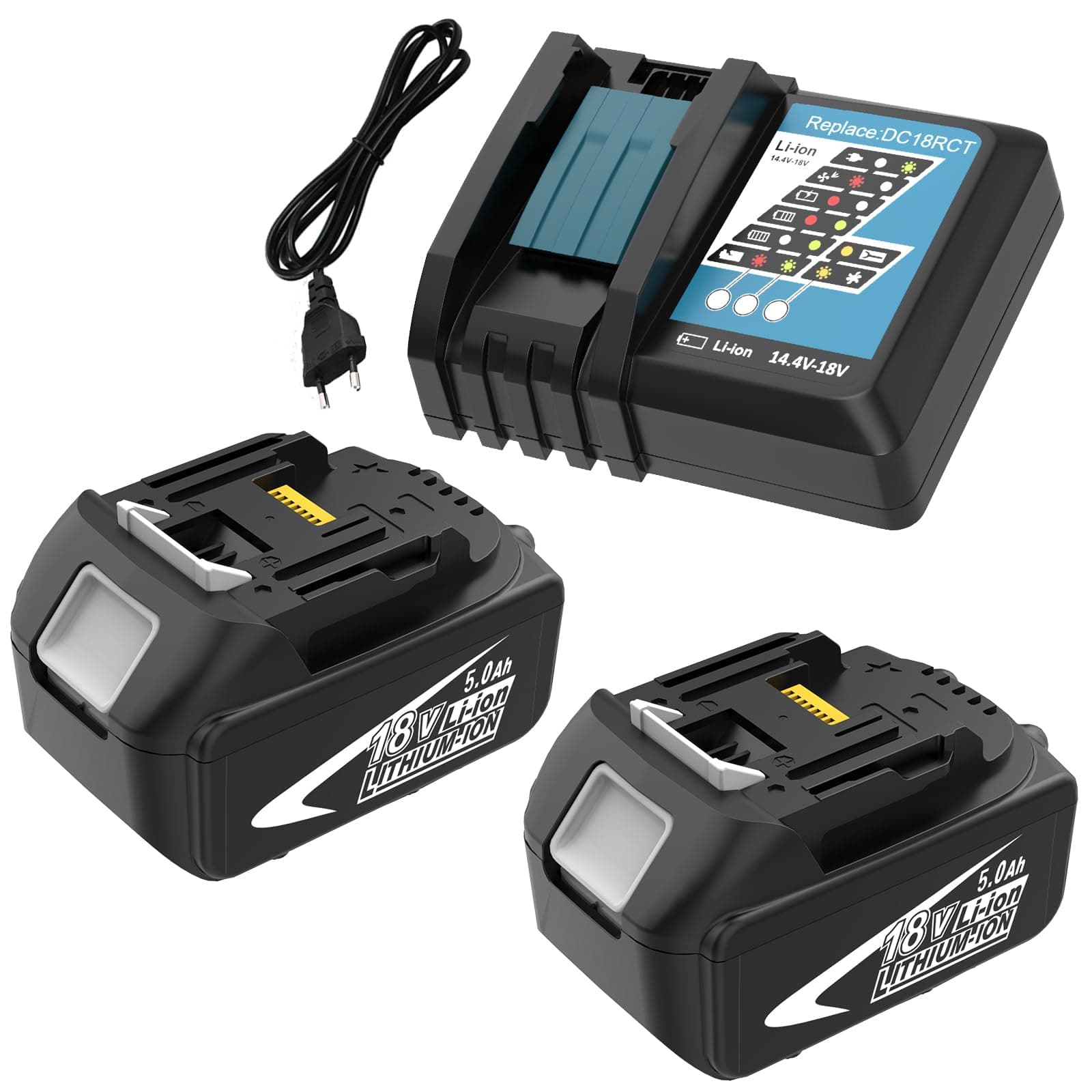 2X Rechange BL1850Bpour Makita Batterie 18V 5,0Ah Compatible avec Chargeur 3 A DC18RCT BL1860B BL1840B BL1835B BL1850BB BL1845B BL1860 BL1850 194205-3 LXT-400 avec Outil