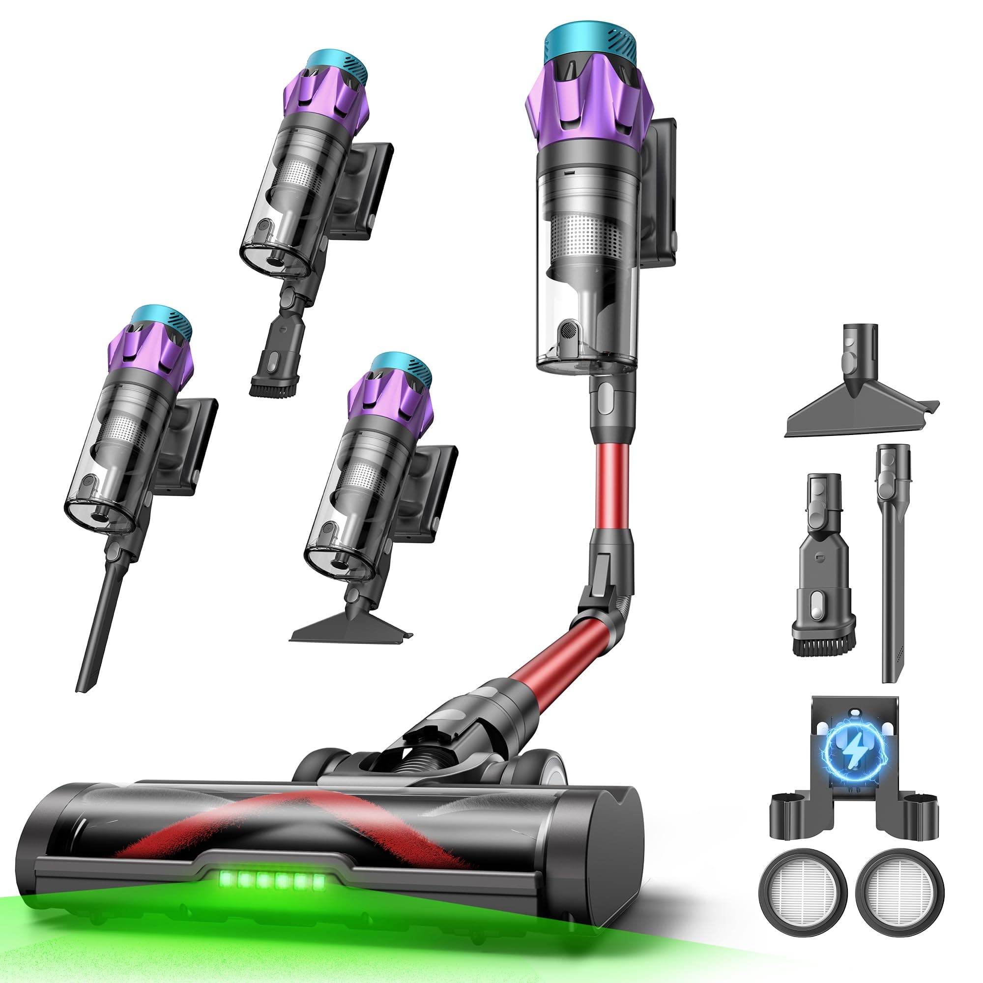 Ultenic U18 Pro Aspirateur Balai sans Fil | 55kPa Puissant Poils d'animaux | GreenEye | 80min Autonomie | HEPA H13 Anti-Allergie | Tube Pliable | Bordeaux