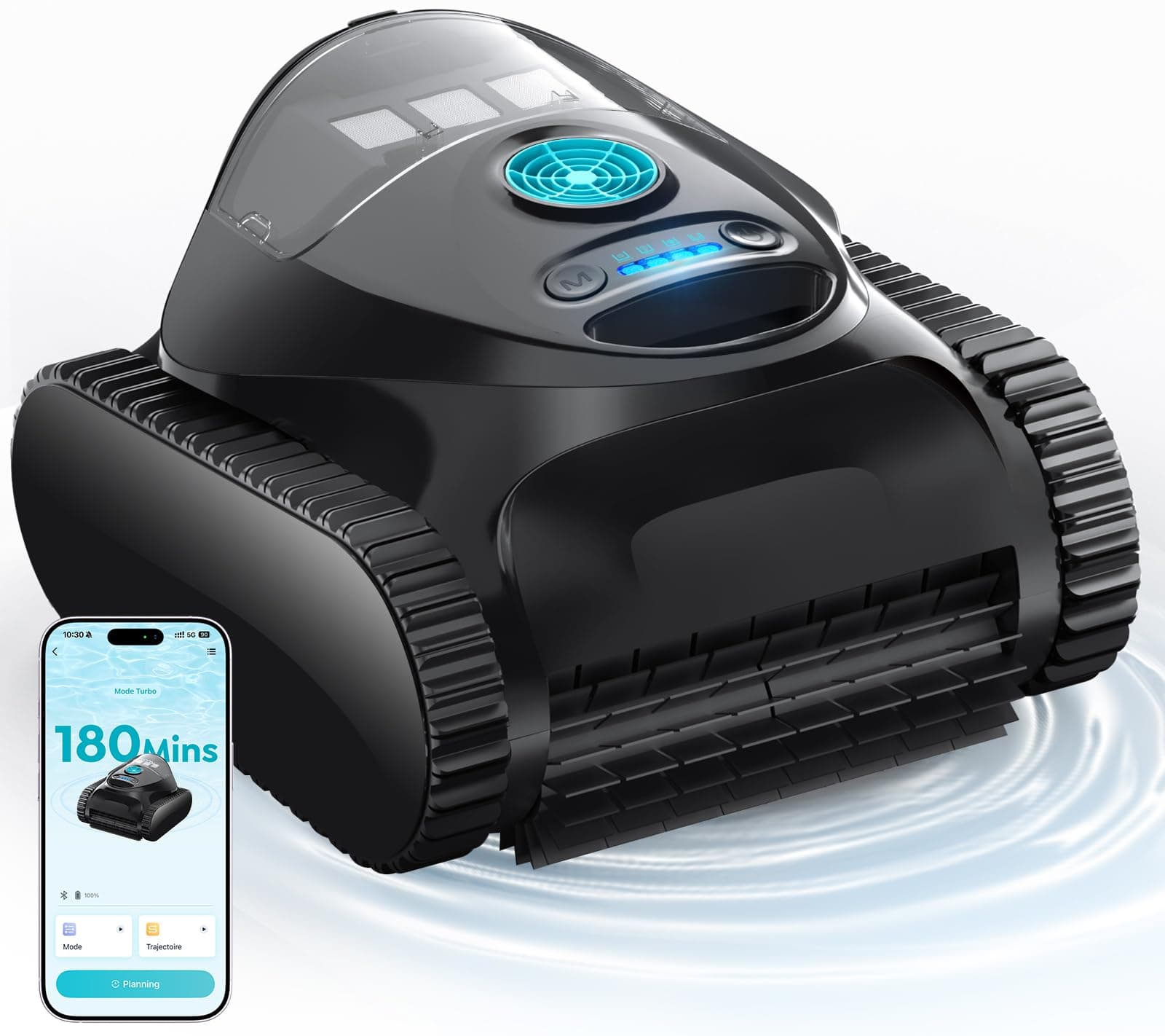 BRINBO C1 Robot Piscine Fond et Parois, Ligne d'eau, Double Filtre, Robot Piscine sans Fil, 7 Modes, 180 Min d'Autonomie, Puissant Aspirateur pour Piscines jusqu'à 150 m², Bleu Foncé