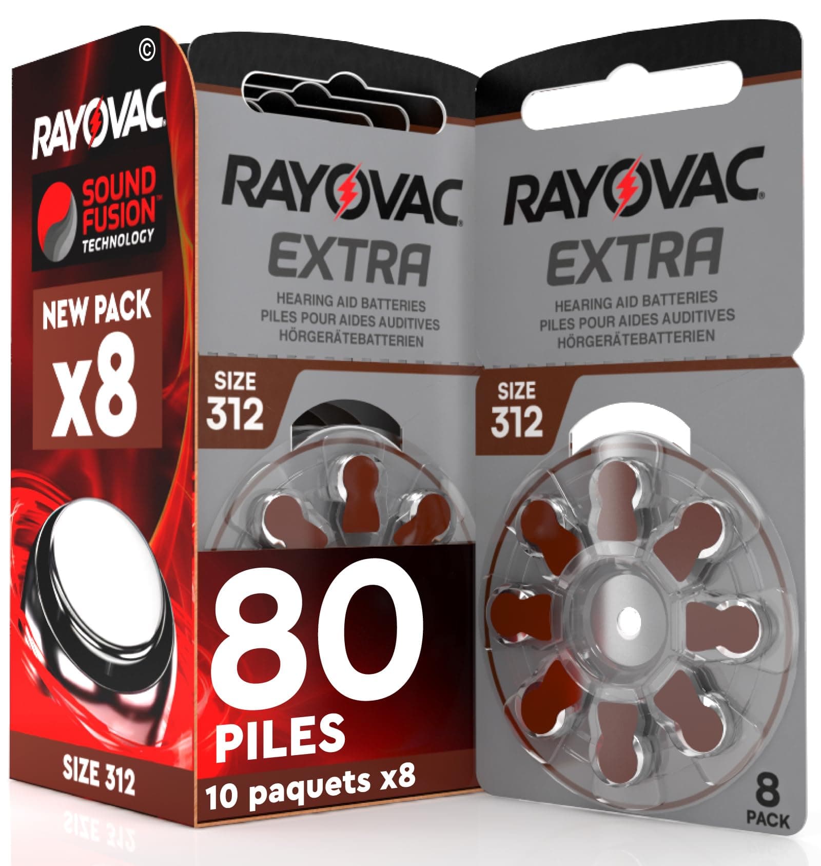 80 Piles Auditives Rayovac Extra 312. 10x8 Piles pour Appareil Auditif