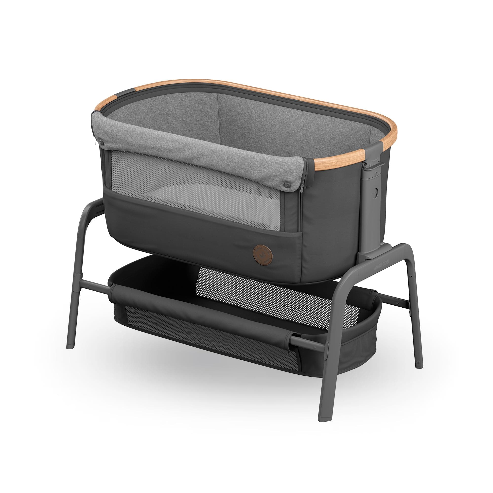 Maxi-Cosi Iora Cuna Colecho Bebe, Co-Sleeper, 0 - 6 meses, máx. 9 kg, 4 Posiciones de Inclinación y 5 de Altura, Fácil Deslizamiento, Cómodo Colchón, Amplia Cesta, Fácil Transporte, Essential Graphite