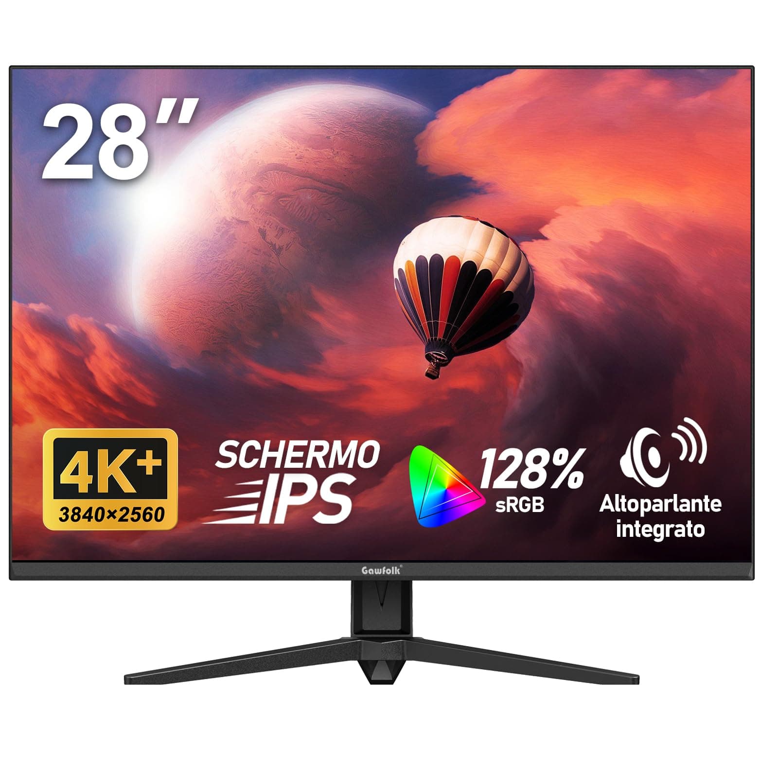 Gawfolk Monitor per computer UHD 4K da 28 pollici, PC schermo IPS Ultra HD (3840×2560p), 3:2, 1,07 miliardi di colori, 128% sRGB, altoparlanti integrati, DisplayPort, HDMI, nero