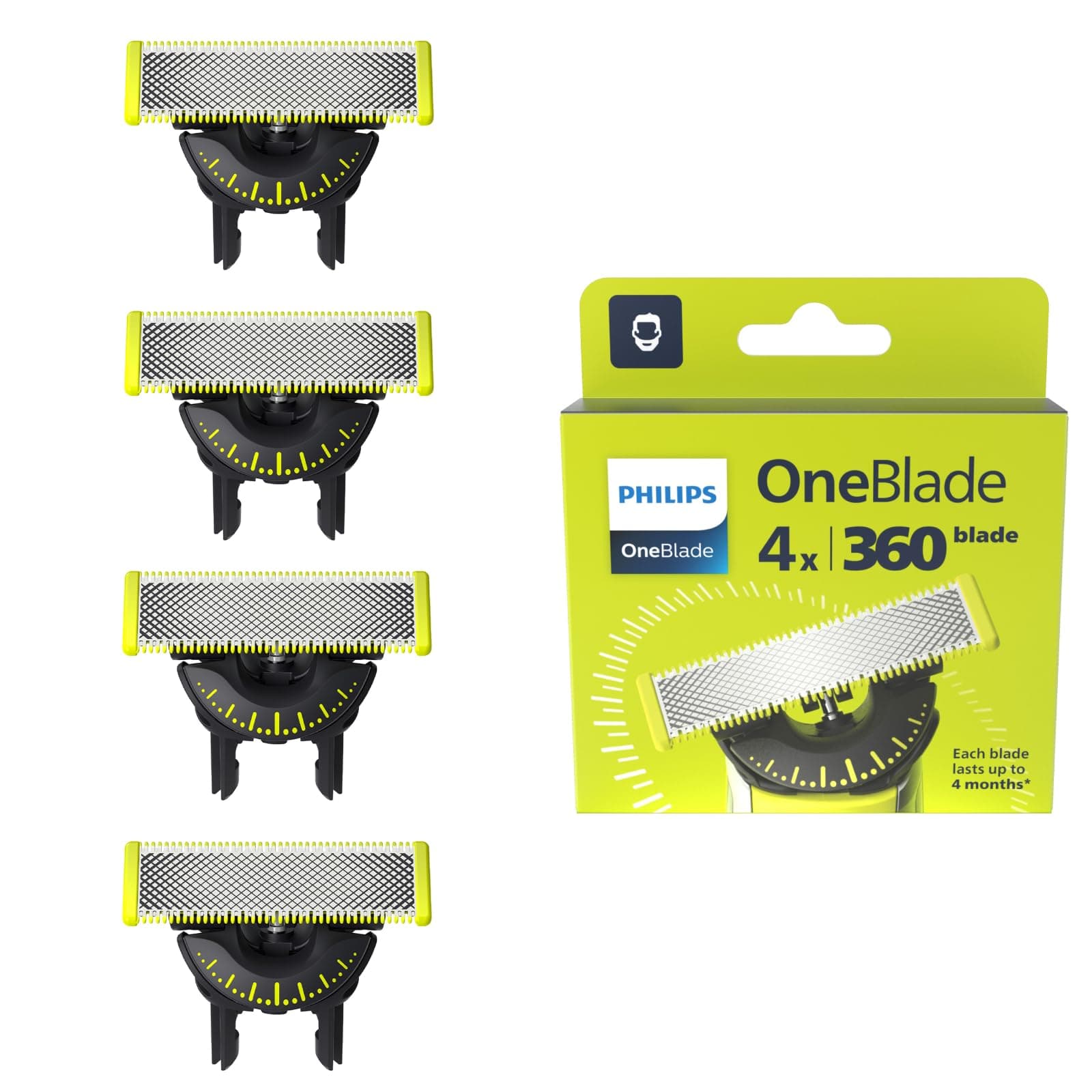 Philips OneBlade Original 360-Klingen, passend für alle OneBlade und Pro Modelle, original von Philips, 4er-Pack (Modell QP440/50)