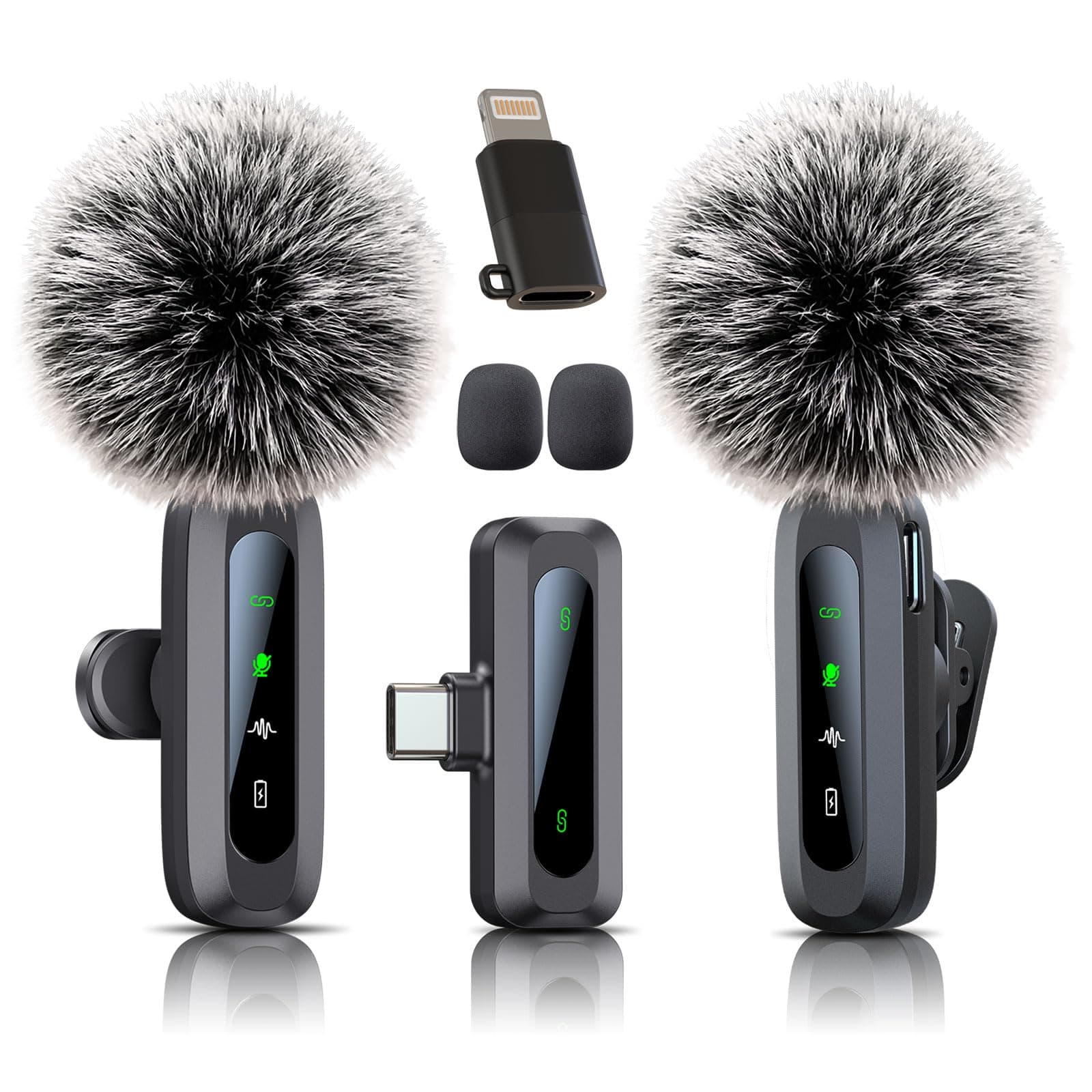 Micrófono Lavalier inalámbrico, micrófono para iPhone y enchufe USB-C, mini micrófono inalámbrico con reducción de ruido, pantalla LED y clip giratorio, ideal para Vlog, TikTok y creación de contenido