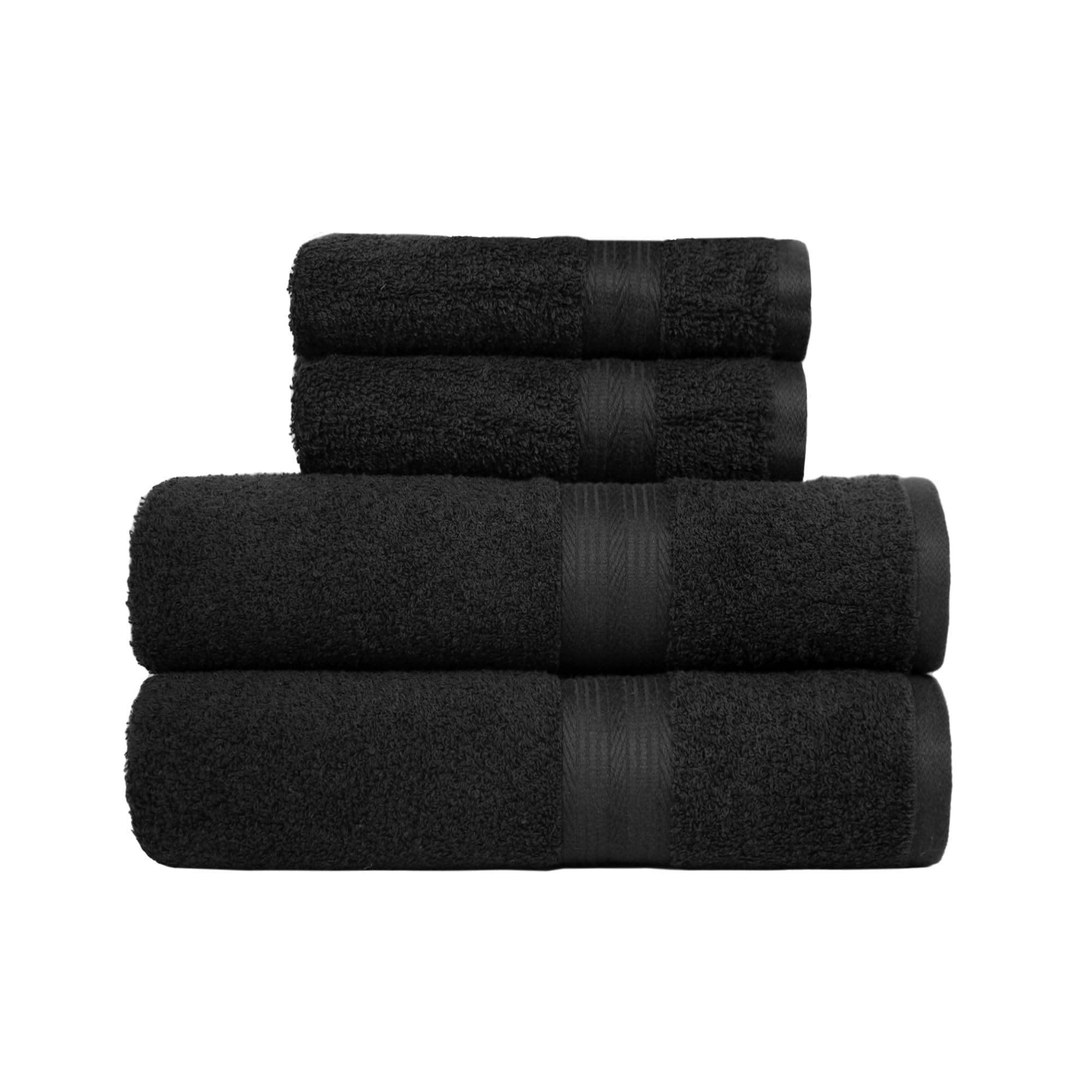 Amazon Basics Juego Toallas Baño Completo 100% Algodón 2 Toallas Baño + 2 Mano, Negro, Pack 4 Unidades