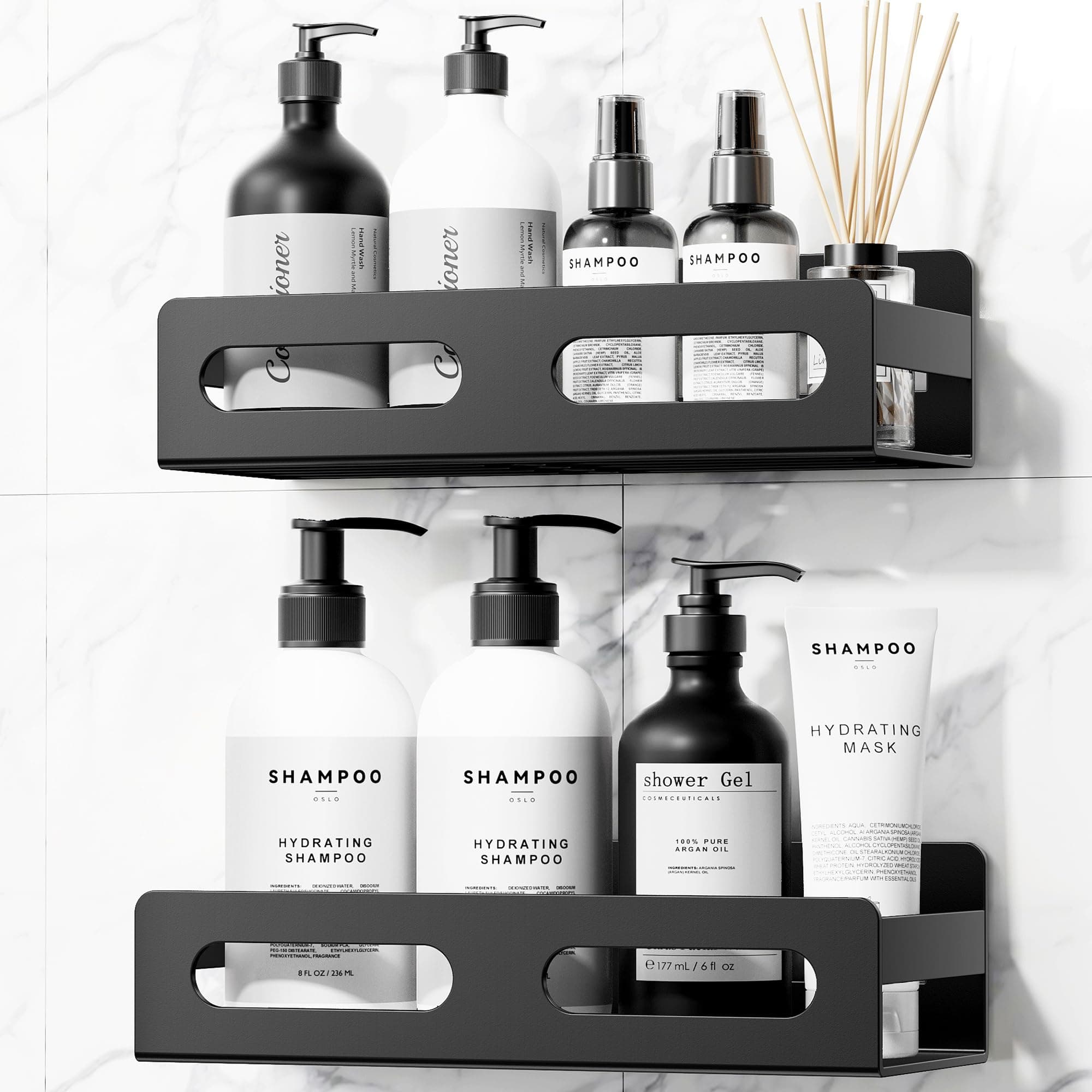 AIKER Estanteria Baño,Versión Mejorada del Diseño Originalhermosa/Gruesa/Super Buena/Estable Estanteria Ducha Sin Taladro,Acero Inoxidable Sus 304 Estanteria Baño Autoadhesivo Y Pre-Perforado (Negro)