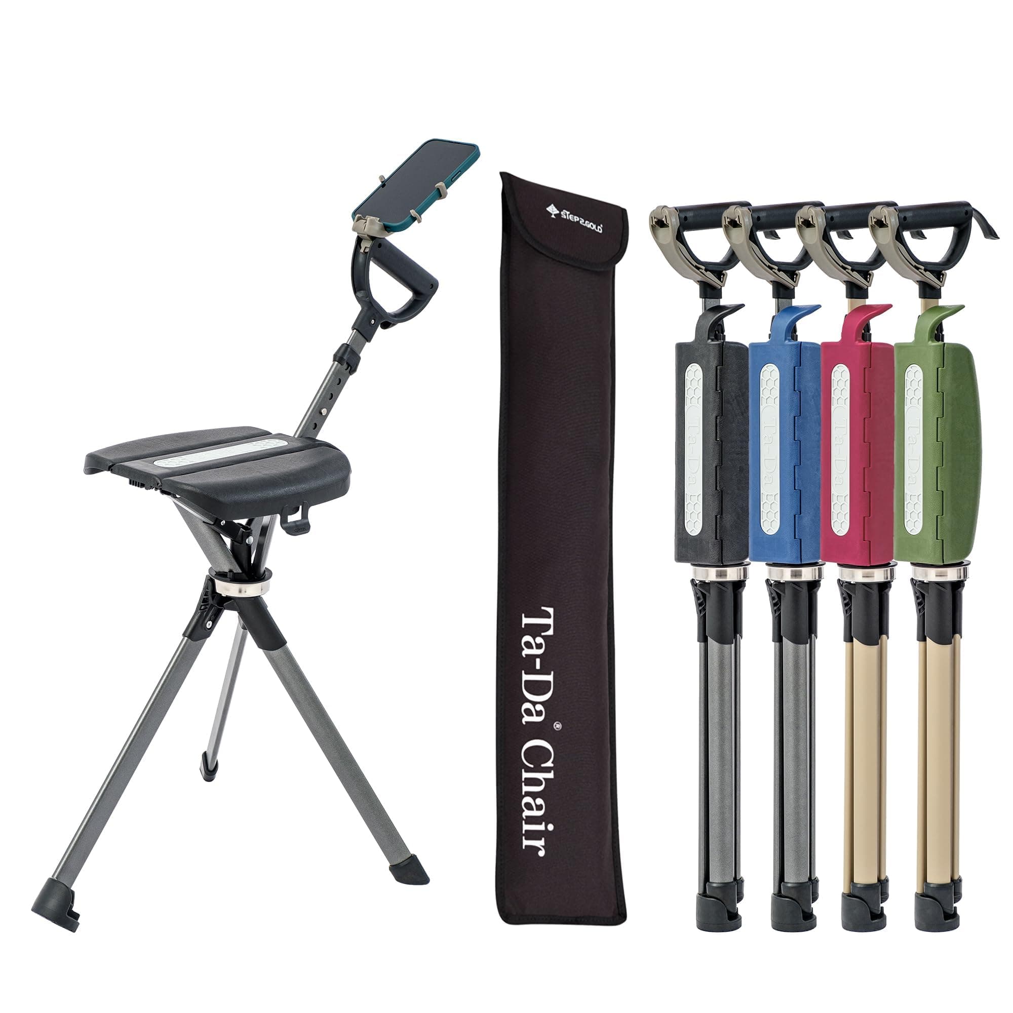 Ta-Da Chair Série 2 Pro - Canne de Marche avec siège, Cadre léger en Aluminium, Tabouret Pliable Robuste (jusqu'à 136 kg), Facile à Plier, idéal pour la randonnée et l'extérieur - Ajustable