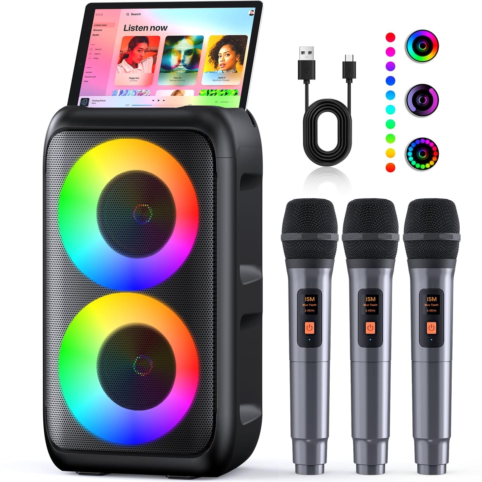 Ankuka Karaoke 3 Microfonos Inalambricos (2026 Última Generación) | Altavoz con Microfono Bluetooth | Soporta TV/Smartphone/iPad/TWS/AUX/USB/FM | para Party, Cumpleaños, Viajar