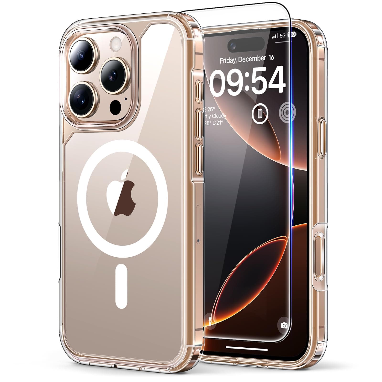 TAURI Cover Magnetica per iPhone 16 Pro Max, Trasparente | con Pellicola in Vetro Temperato,Compatibile con MagSafe,Magnetica Custodia per Sottile Anticaduta