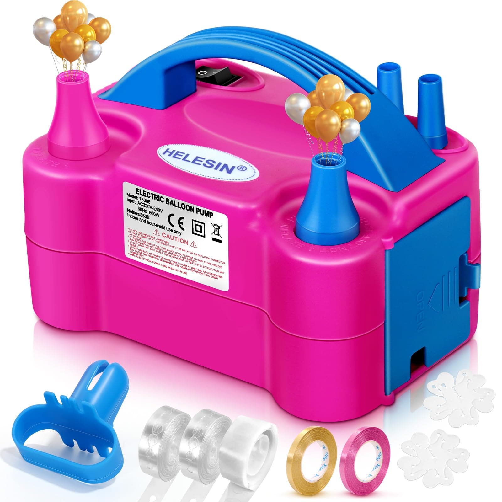 Pompe à Ballons Électrique, Gonfleur Ballon 600W avec 8 Accessoires, Pompe Ballon avec 2 Modes, Pompe à Air Electrique pour Ballons d'anniversaire, de Mariage et de Décoration de Fête