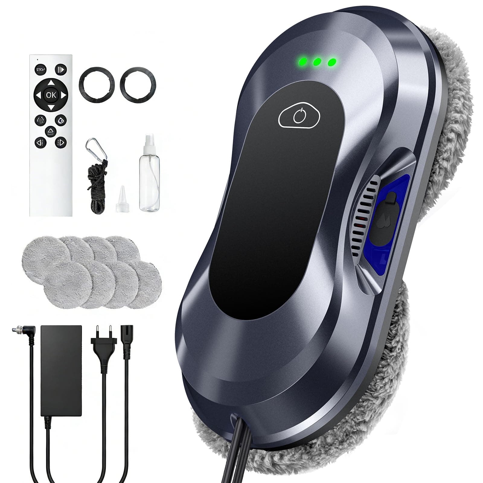 Yeerain Robot de Limpieza de Ventanas, 6000 Pa de Fuerza de succión, Robot de Ventana eléctrico, Limpieza de Doble hélice, detección de Bordes, 3 Modos de Limpieza, Robot de Limpieza de Ventanas
