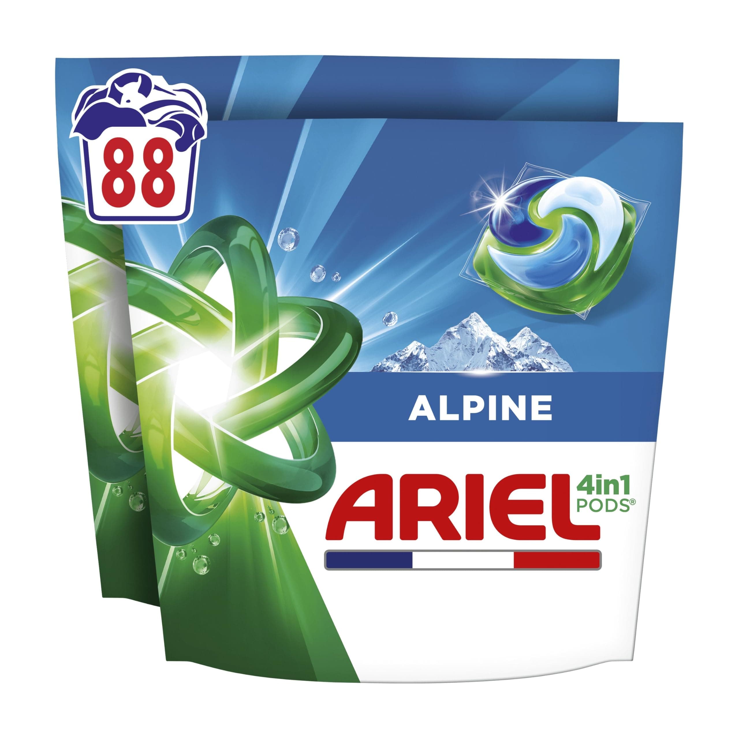 Ariel PODS 4en1, Lessive En Capsule, 88 Lavages (2x44), Alpine, Élimination Impeccable Des Tâches, Efficace Même A Froid Et En Cycle Court