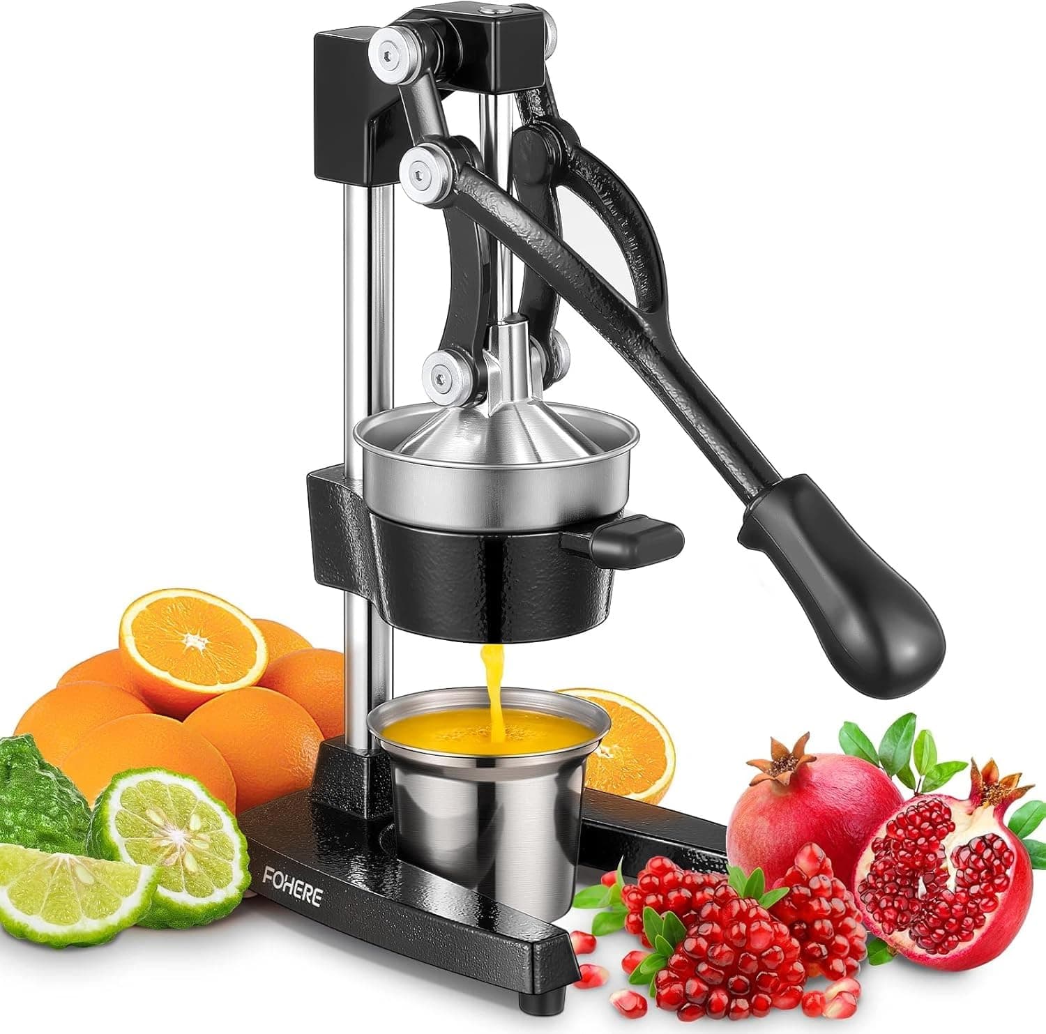 Spremiagrumi Manuale FOHERE, Professionale Limone Manuale per Agrumi Commerciali per Arance, Limoni, Melograno, Pompelmi, Spremiagrumi Facile da Pulire con Tazza in Acciaio Inossidabile