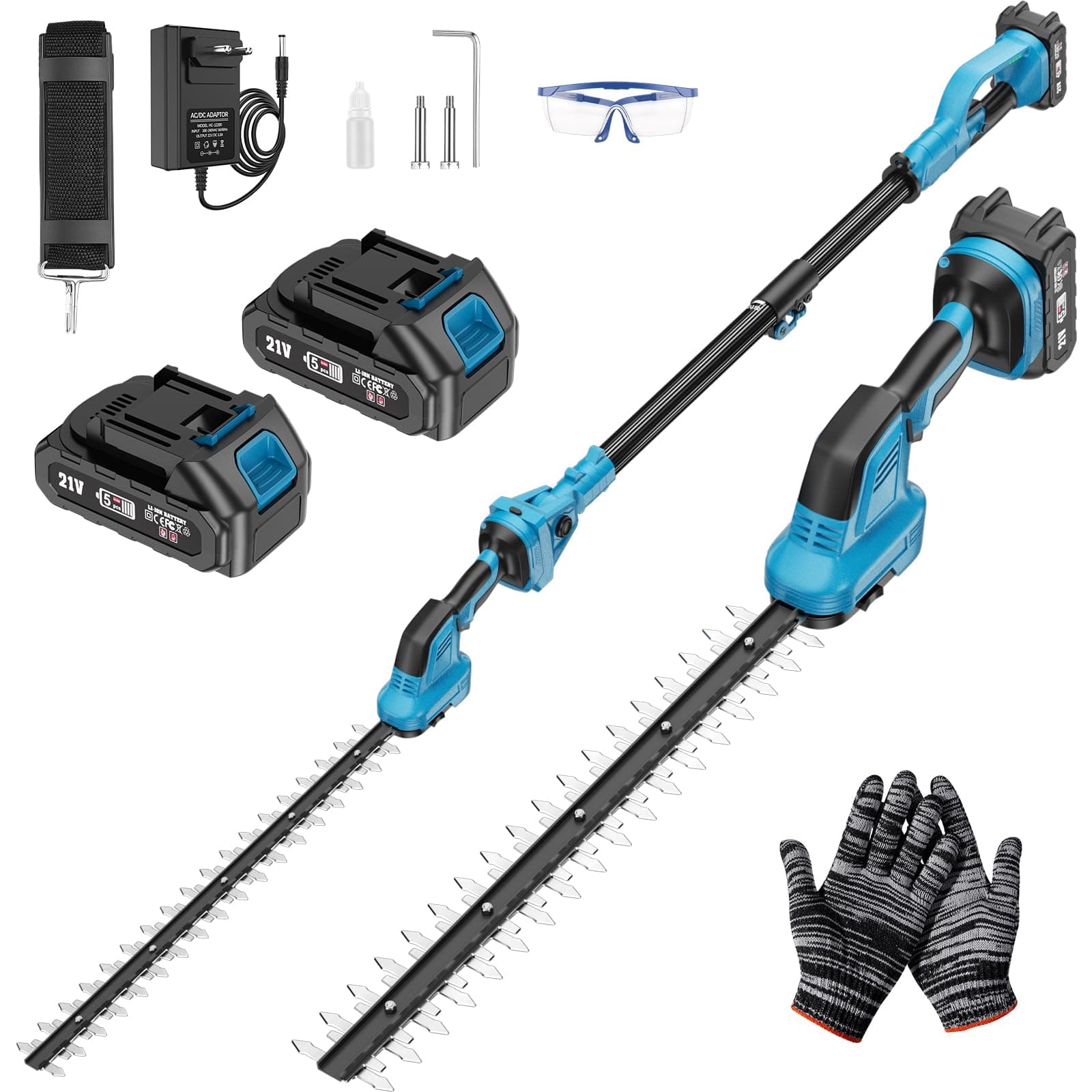 Taille Haie Telescopique Batterie sans Fil avec Perche 2 en 1, Élagueuse sur Perche avec Moteur de 550 W 2 Batteries Taille Haies Électrique, Angle Réglable, Idéal Jardin Verger Taille Haie