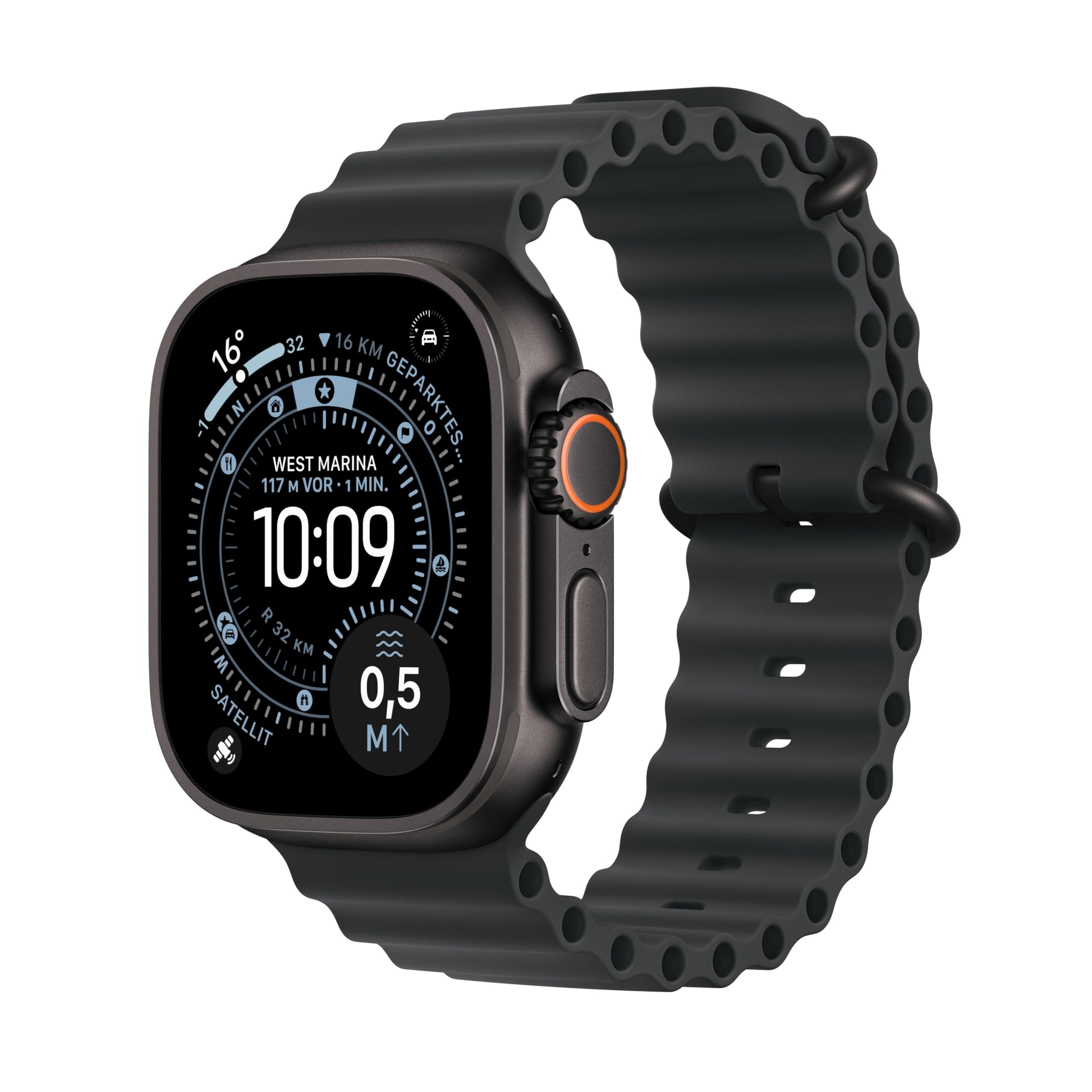 Apple Watch Ultra 3 GPS + Cellular 49 mm Premium Smartwatch für Lauftraining und Kombinationssport mit robustem Titangehäuse in Schwarz und Ocean Armband in Schwarz