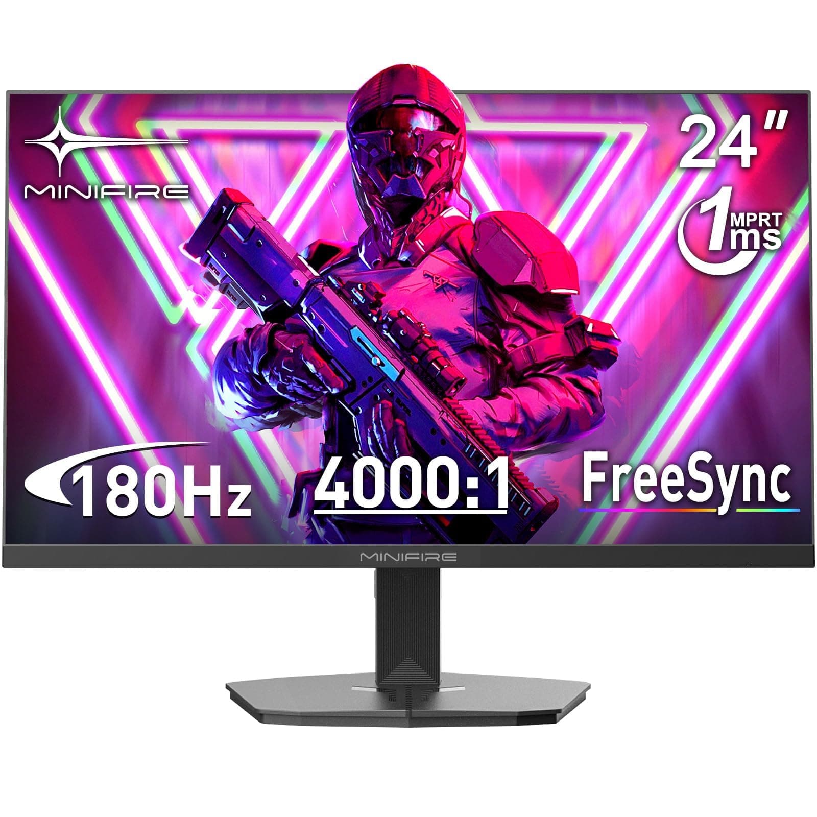 Minifire Monitor 24 Zoll,180Hz Gaming Monitor,1ms MPRT,FHD 1080p PC Monitor | Support AdaptiveSync, HDR 10, Low Blue Light, Fadenkreuz | 1 × HDMI 1.4 & DP 1.2 & 4000:1 Kontrast, MFG24F4L