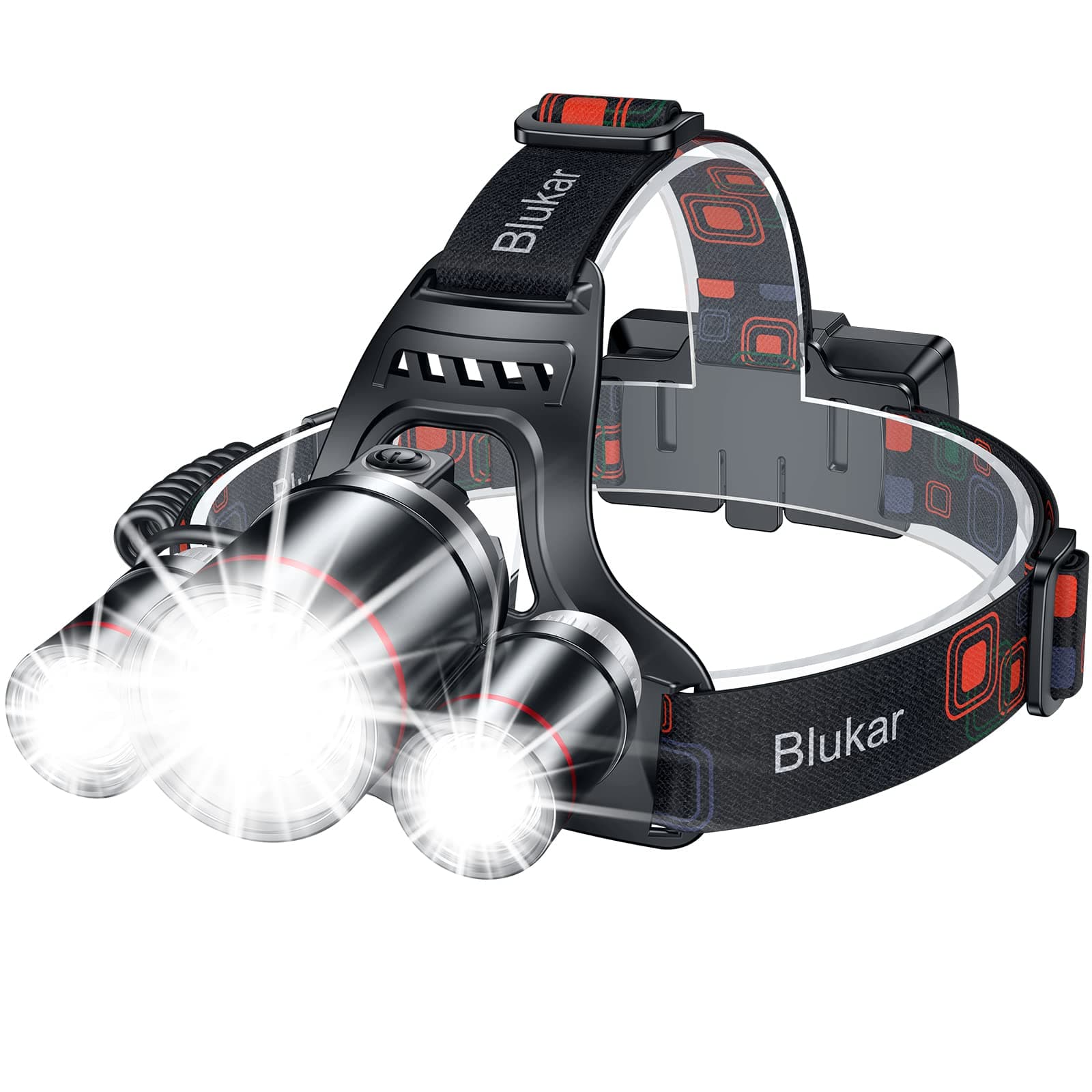 Blukar Lampe Frontale Rechargeable, 8000L Super Lumineux IPX6 Étanche Léger Torche Frontale LED Puissante avec Voyant Rouge, 5 Modes d'éclairage & Zoomable & 90° Réglable pour Course/Camping/Pêche