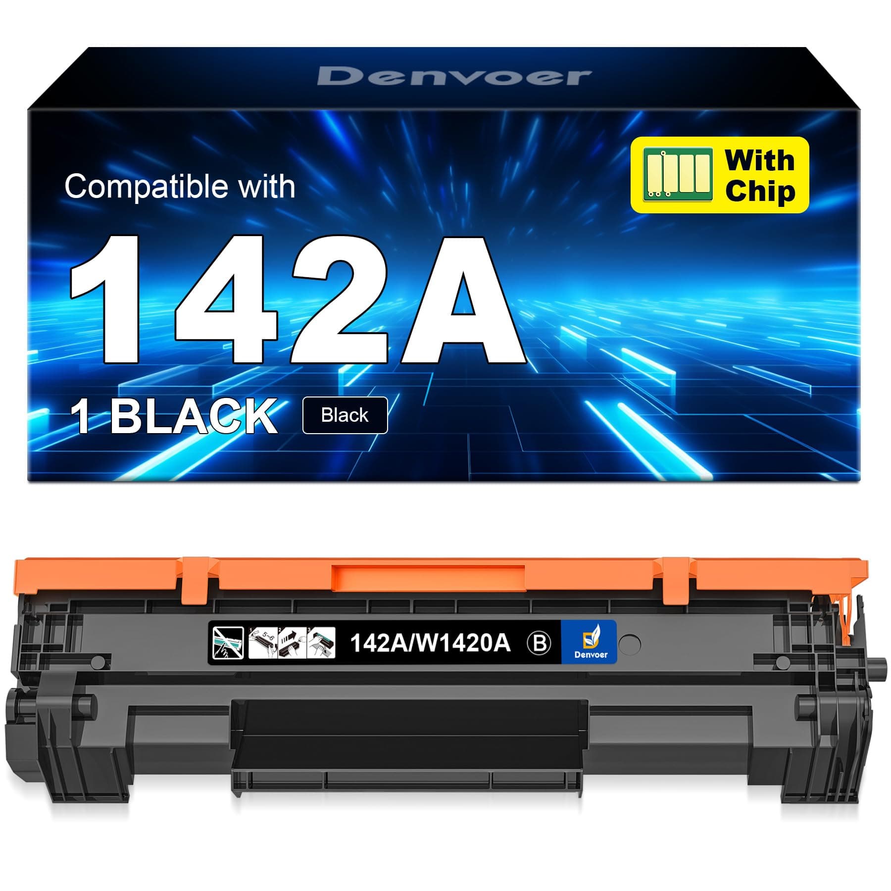 Denvoer 142A Toner avec Puce Compatible pour HP LaserJet M110w Toner Noir | 142A Toner Pour HP LaserJet MFP M140w Cartouche Toner Pour HP Laserjet M110w M140w M140 M110 M139 M139a M139w (1 Pack Noir)