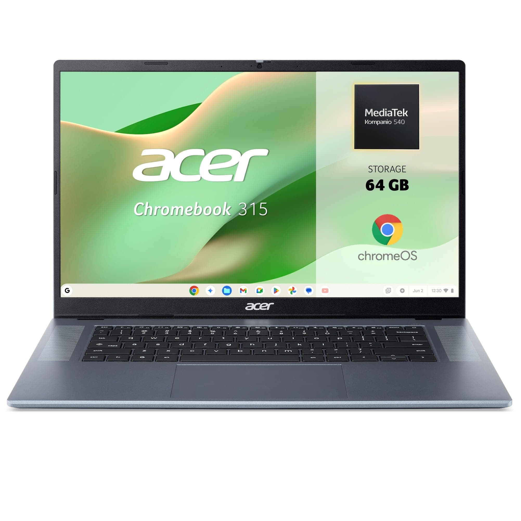 Acer Chromebook 315 CB315-8H - Ordenador Portátil 15,6" FullHD (MediaTek Kompanio 540, 4GB RAM, e-MMC 64, ChromeOS) Plata, QWERTY + 3 Meses de Google AI Pro con Gemini Pro y 5TB de Almacenamiento
