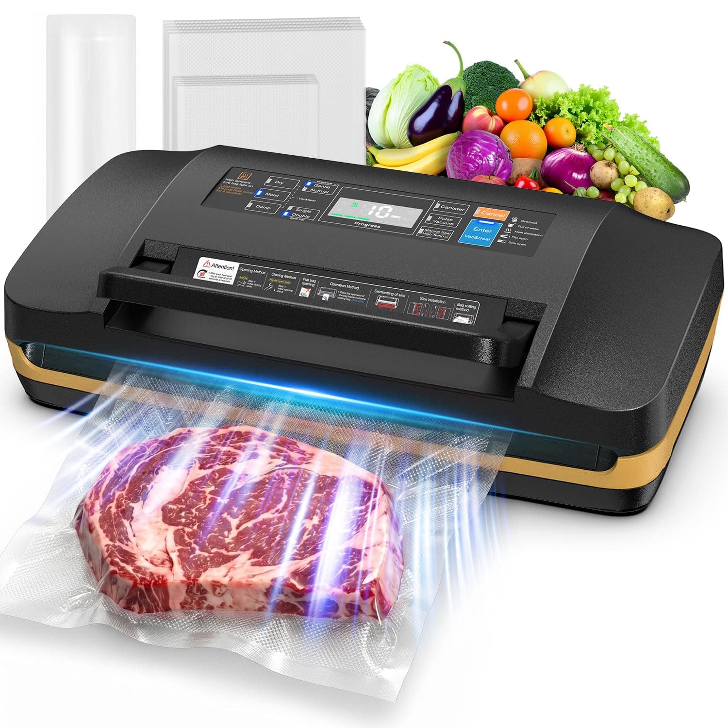 AbleMark Envasadora al Vacío Doméstica Profesional 95 kPa, Máquina de Envasar al Vacío para Alimentos 18 en 1, Selladora al Vacío con Doble Sellado, Cortador Integrado, Seco/Húmedo, Sous Vide