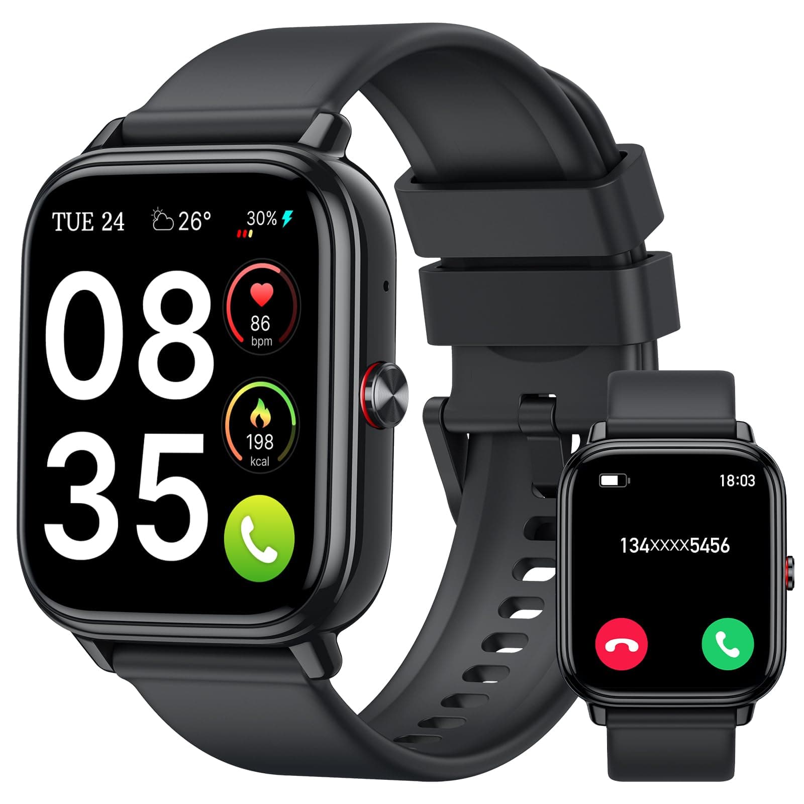 Reloj Inteligente Hombre Mujer, 1.83"HD Smartwatch con Llamadas Bluetooth, Batería de 1000mAh, Autonomía de 20 Días, Impermeable IP68, 110+ Deportivos Modos, Reloj Deportivo para Android iOS