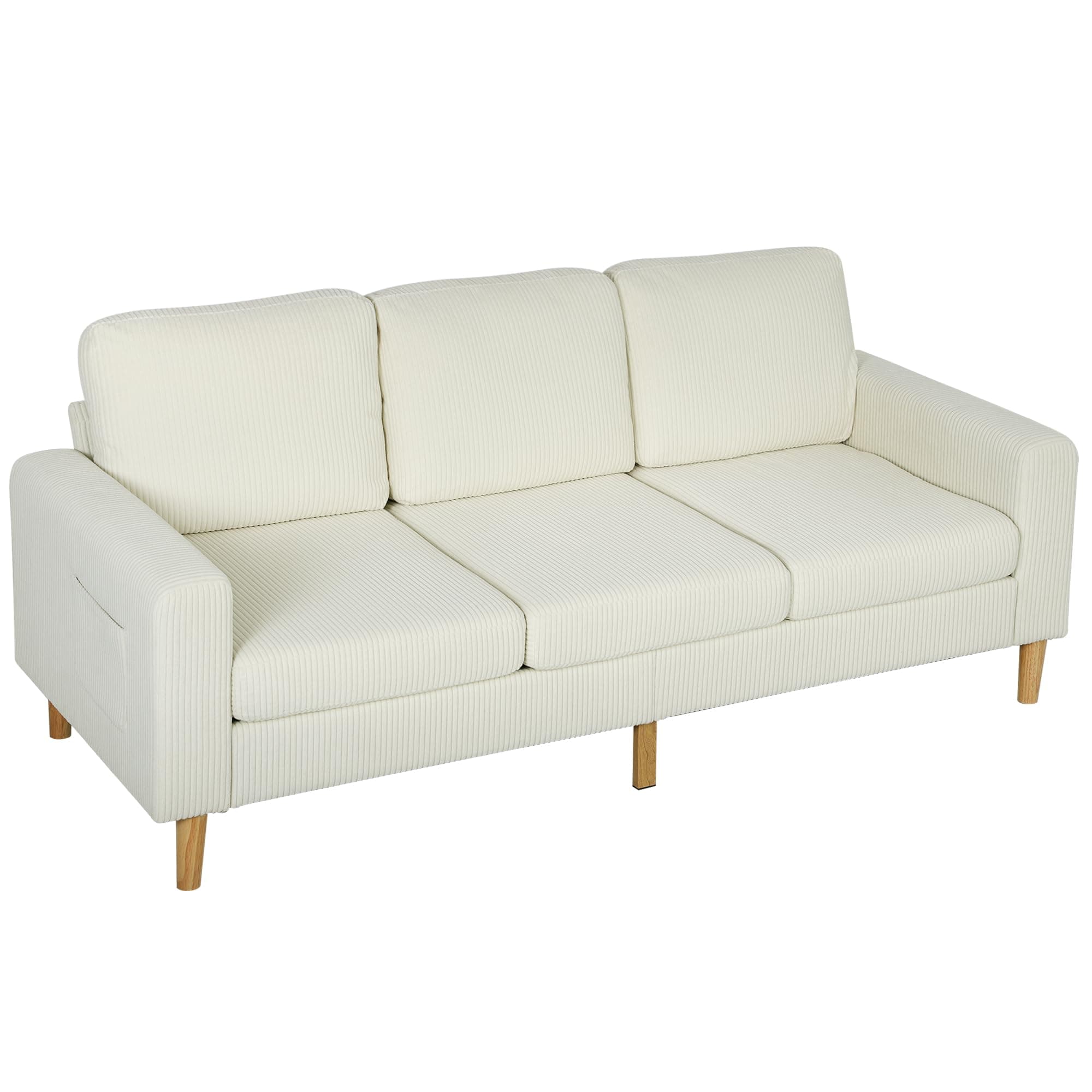 HOMCOM Canapé 3 Places en Velours Côtelé Design Moderne Canapé 192 cm Beige | Coussins à Ressorts, Assise Rembourrée, Idéal Salon, Chambre, Bureau