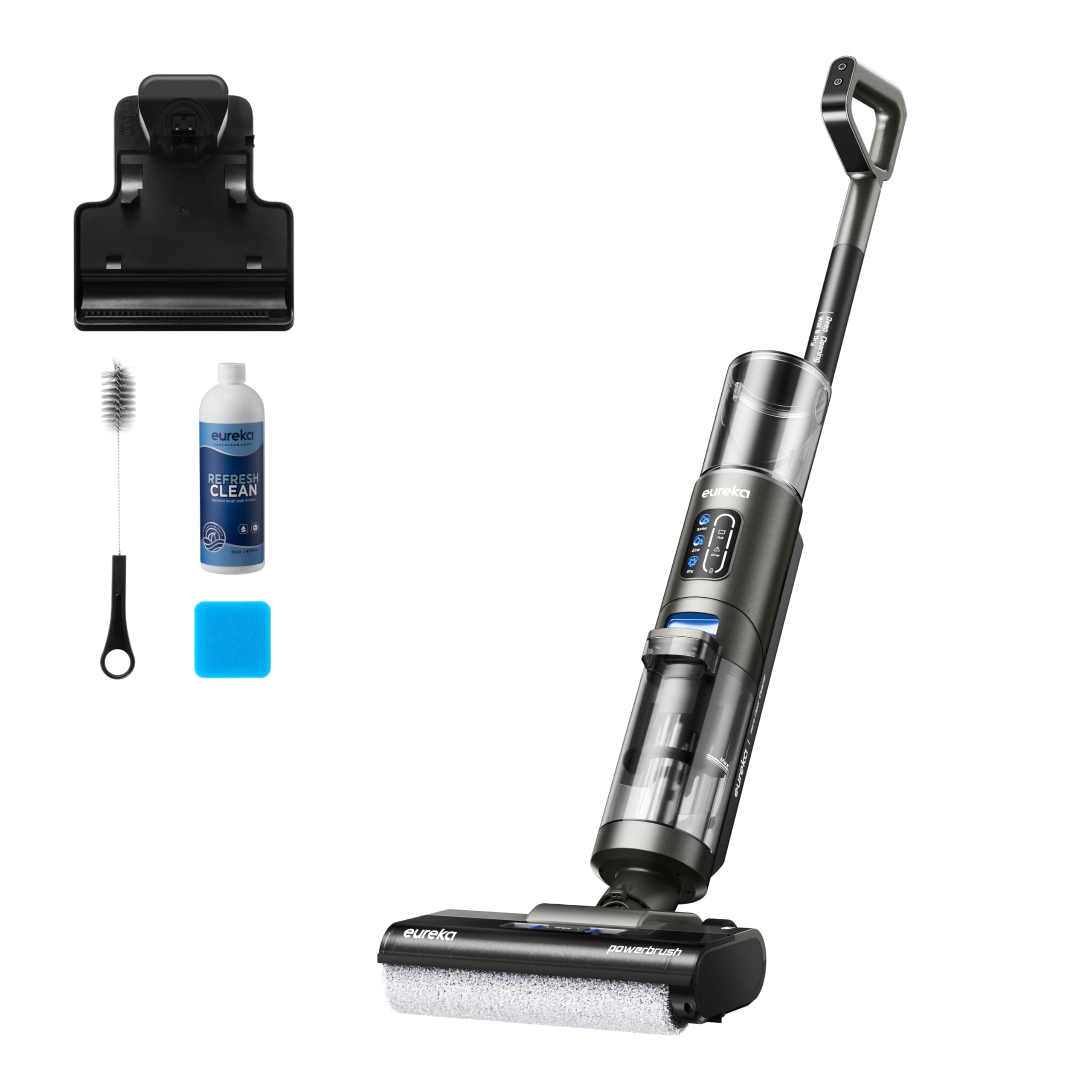 Eureka Rapidwash NEW430 Aspirateur Laveur sans Fil, 15000Pa, 0.8L/0.45L Double Réservoir pour Sols Durs et Poils d'Animaux, avec Navigation Vocale, Auto Nettoyage et Séchage