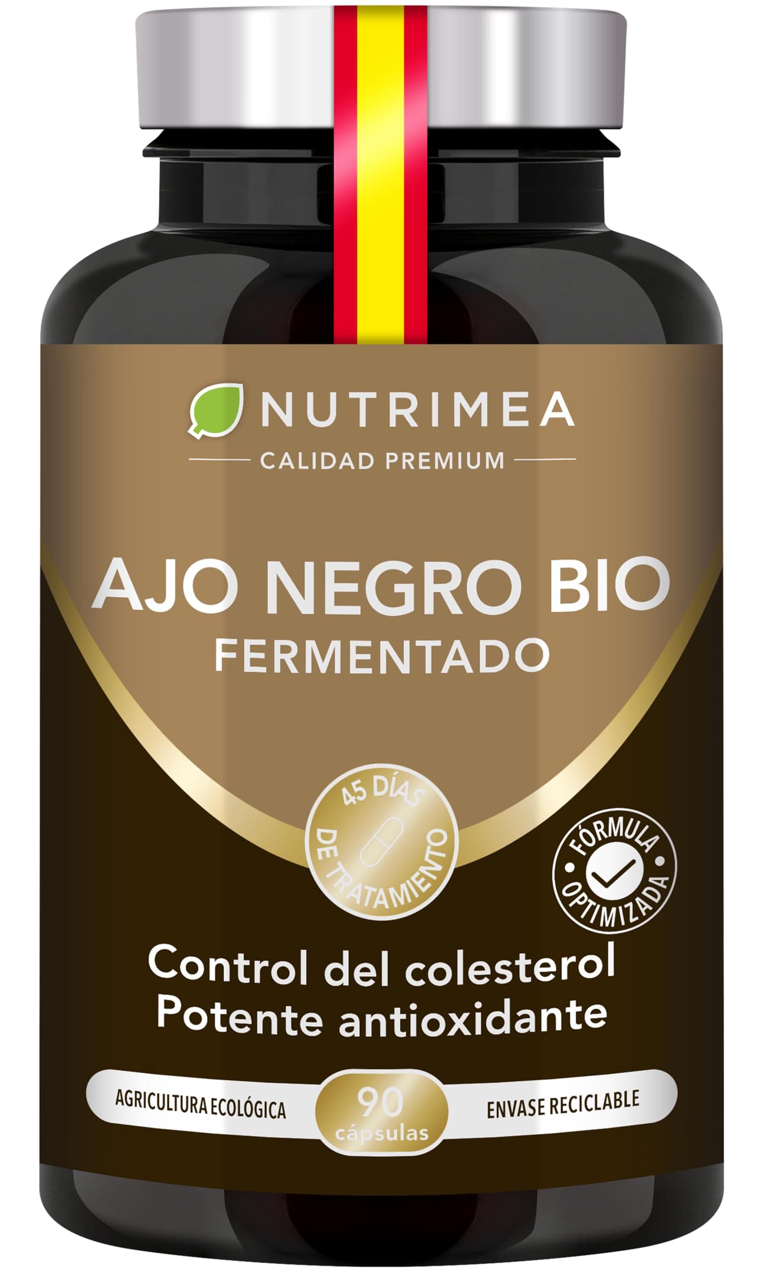 AJO NEGRO BIO - Sin Olor ni Sabor - 250 mg - Extracto Biológico Estandarizado en S-alilcisteína - Colesterol & Antioxidante Natural - 90 Cápsulas Veganas - Nutrimea