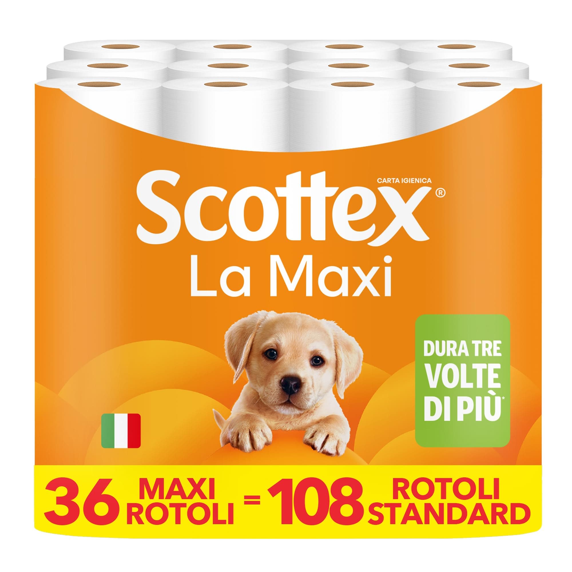 Scottex Carta Igienica La Maxi, Rotoli di Carta Igienica a Durata Tripla, Extra Morbidi e Assorbenti, con Trama 3D, 36 Maxi Rotoli da 500 Strappi (18,000 Strappi)
