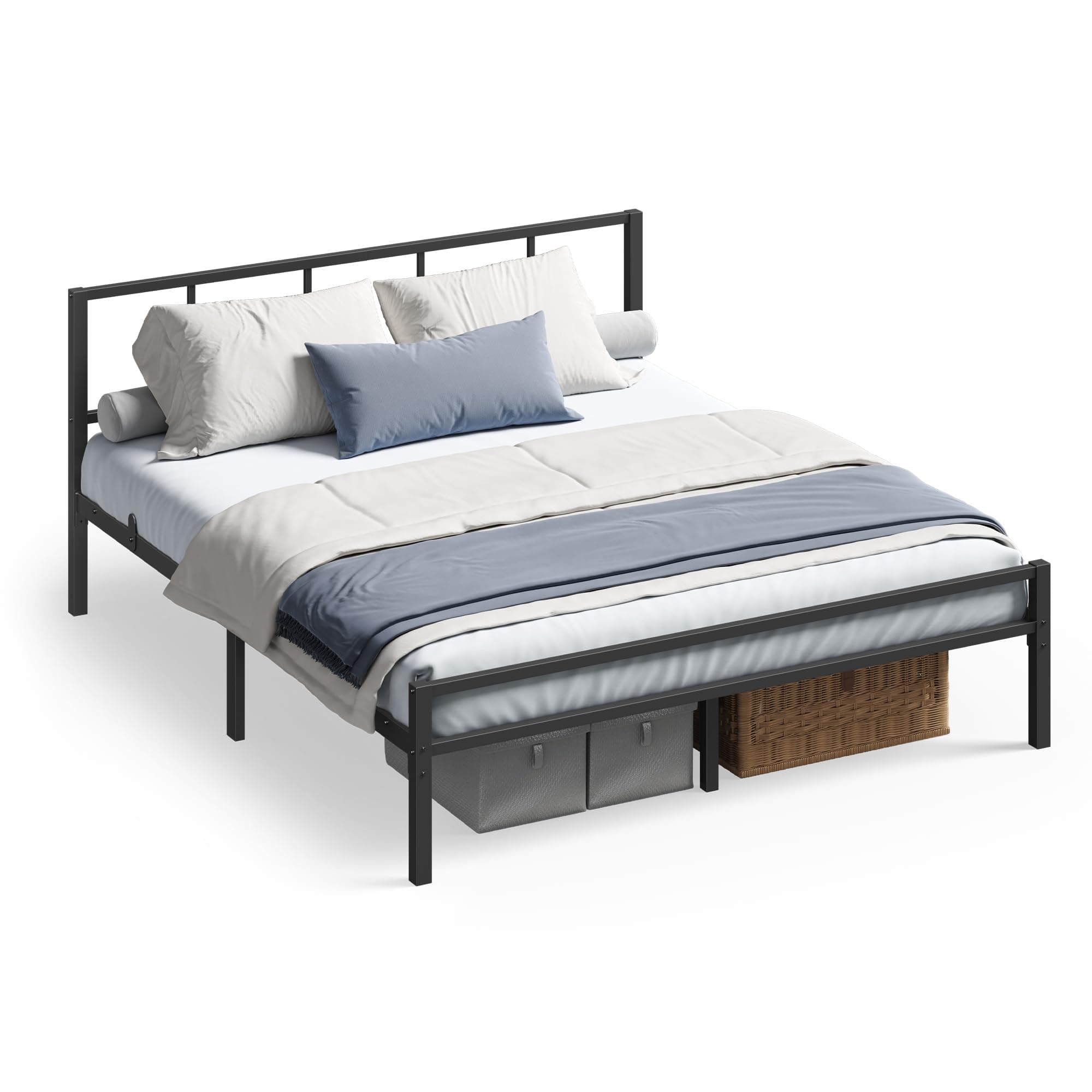 VASAGLE Struttura Letto Matrimoniale 160 x 200 cm, Testiera, Telaio Letto in Metallo, Regge Fino a 500 kg, Facile da Montare, per Camera da Letto, Nero Inchiostro RMB295B101