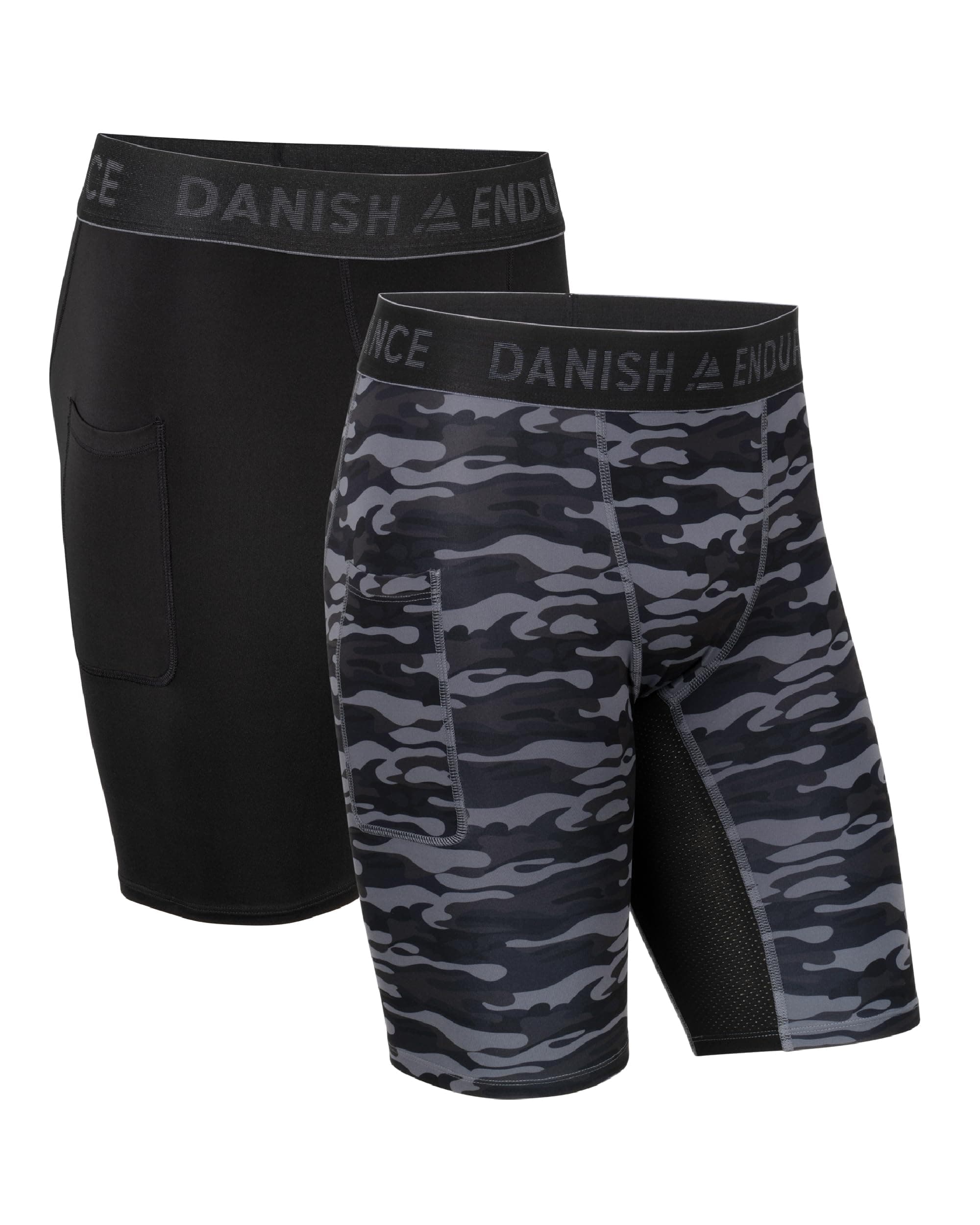 DANISH ENDURANCE Kompressions Shorts Herren, Sport Shorts, Sporthose Herren Kurz mit Taschen, Laufhose, 2er Pack