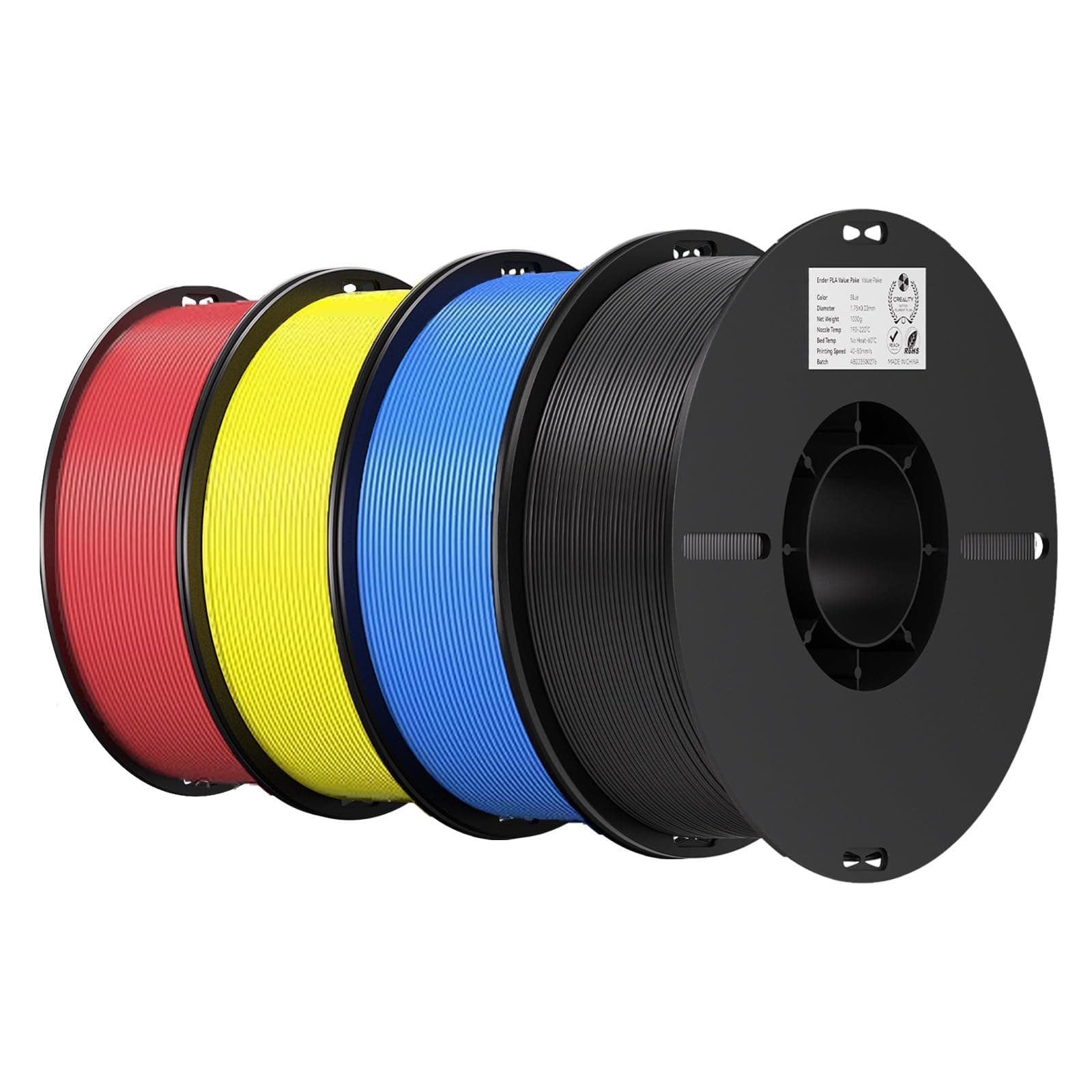 Creality Filamento PLA 1.75mm, Filamento para Impresora 3D Precisión Dimensional +/- 0.02mm, Carrete Filamento 3D, para Mayoría Impresoras 3D,4KG,rojo,amarillo,azul,negro