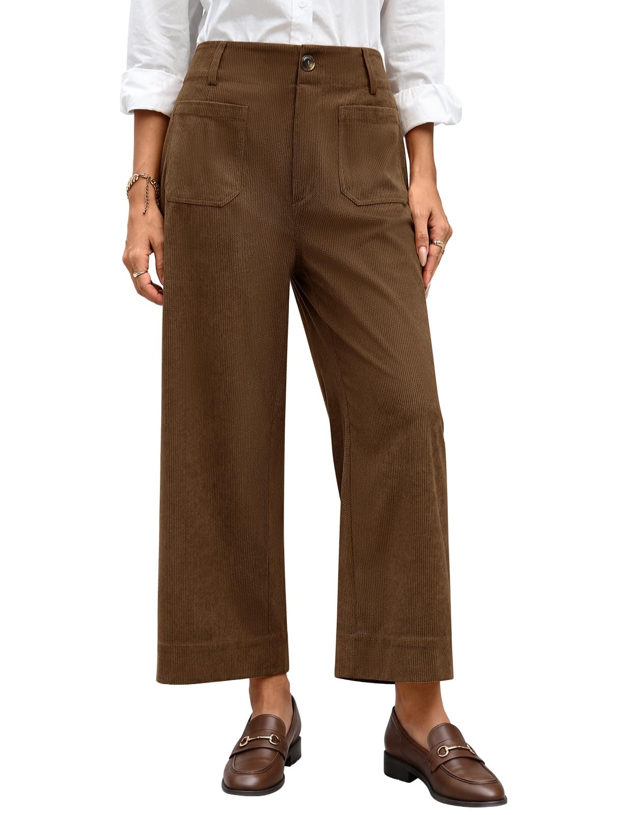 heekpek Pantaloni Donna Velluto Casual 7/8 Gamba Larga | Pantalone Comodi Larghi, Eleganti Pantaloni Donna con Tasche,Casual Palazzo Donna Autunnali Invernali