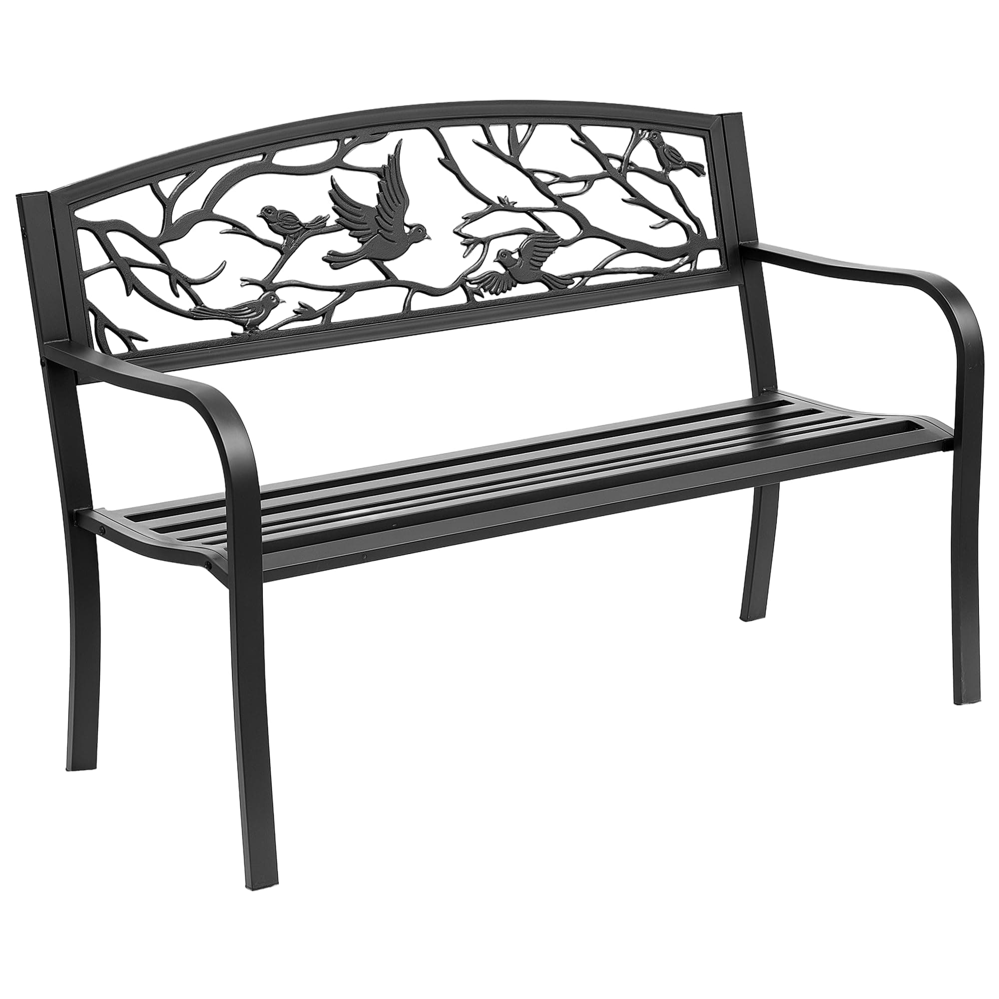 Outsunny Banc de Jardin 3 Places Banc extérieur Jardin Style Rural Chic pour Balcon terrasse Patio 127 x 60 x 85 cm métal époxy anticorrosion Noir