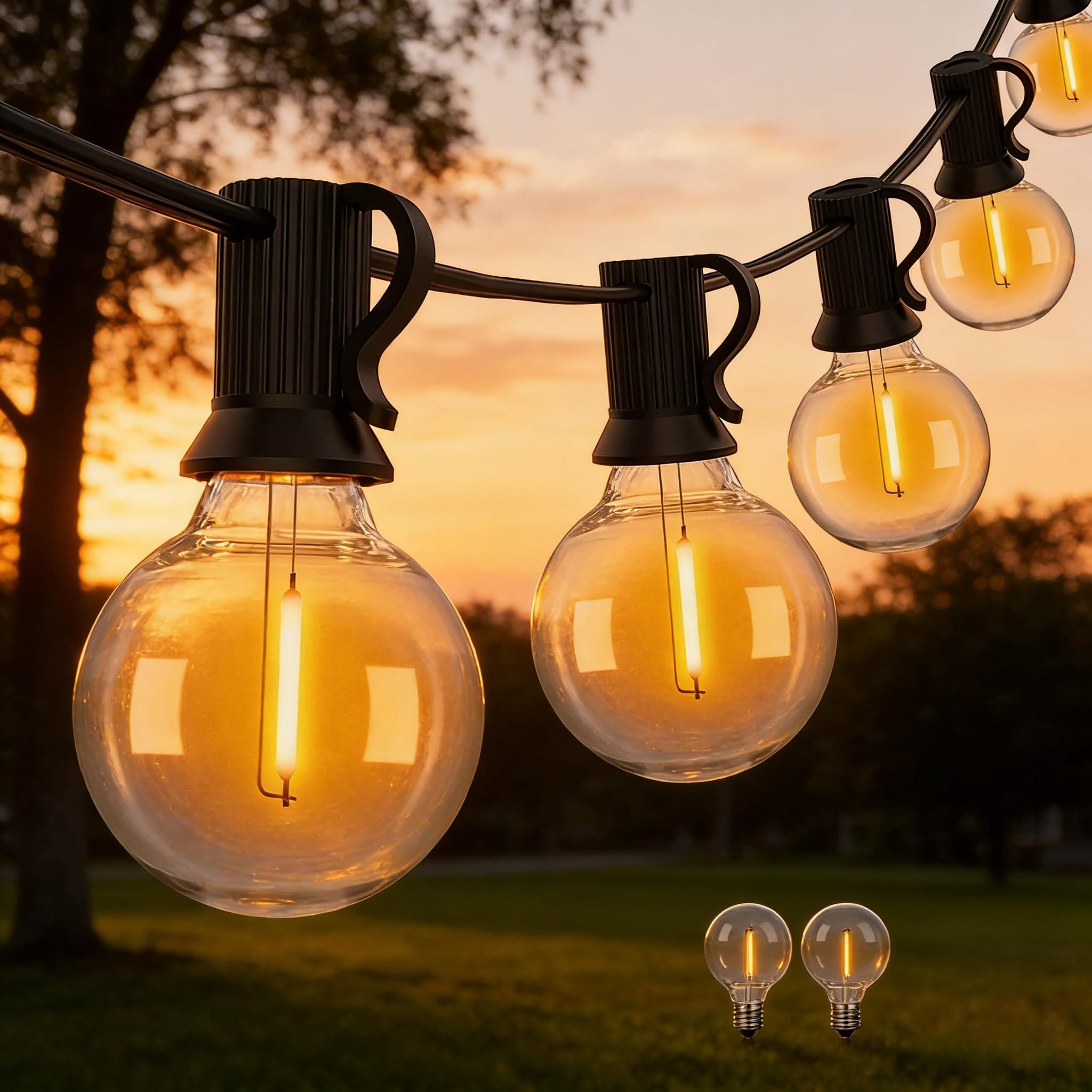 Wweixun2020 Lampade a Catena Esterno G40 45M/150FT, 75 Lampadine LED +2 di Ricambio, Impermeabili IP44, Luce Calda 2200K, per Giardino Terrazzo Feste (45M/150FT, 77)