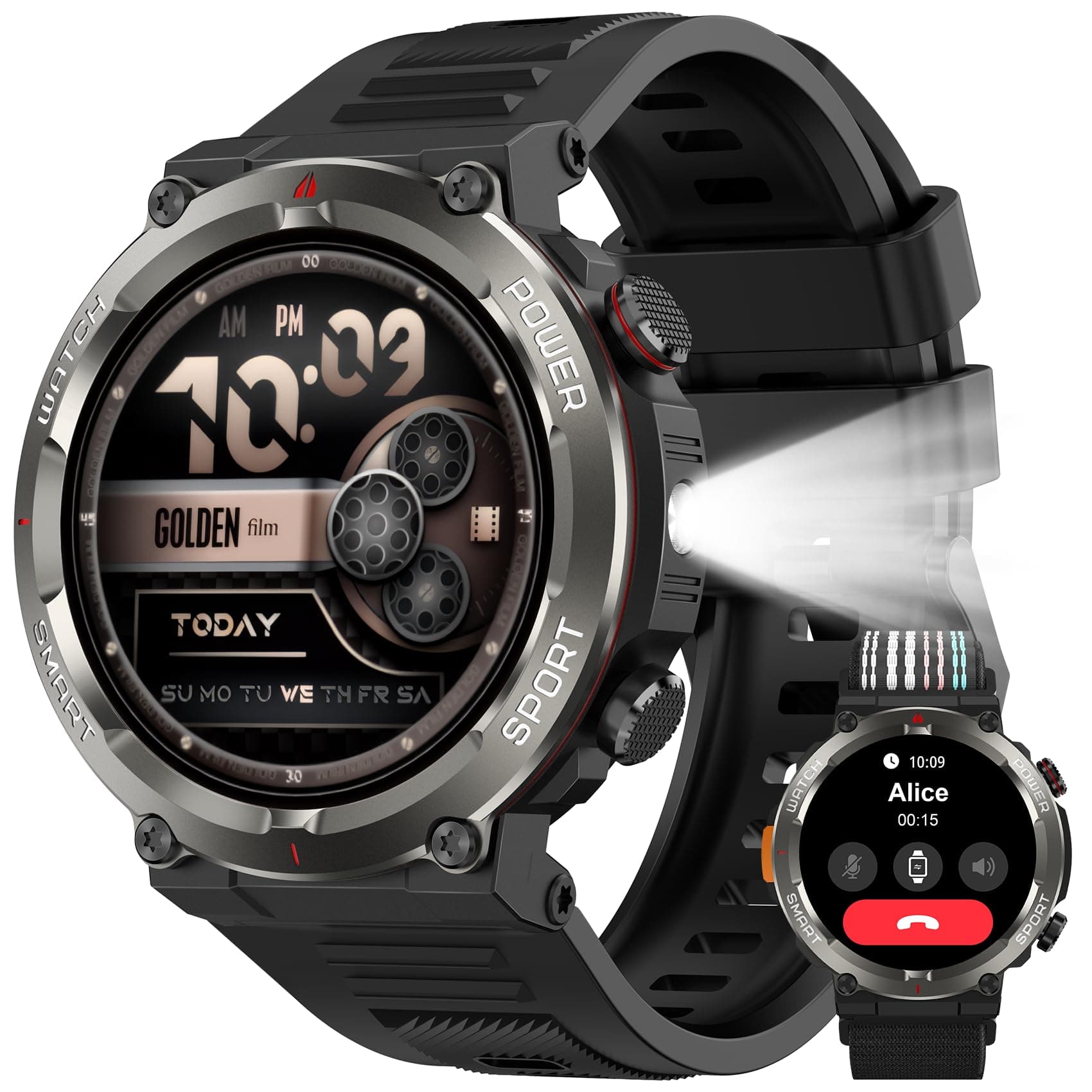 Yxtel Reloj Inteligente Hombre, 1.45" Smartwatch con Linterna LED y brújula | Batería 960mAh,100+ modos deportivos,pulsómetro,oxímetro y monitor de sueño.Resistente IP68, compatible iOS/Android