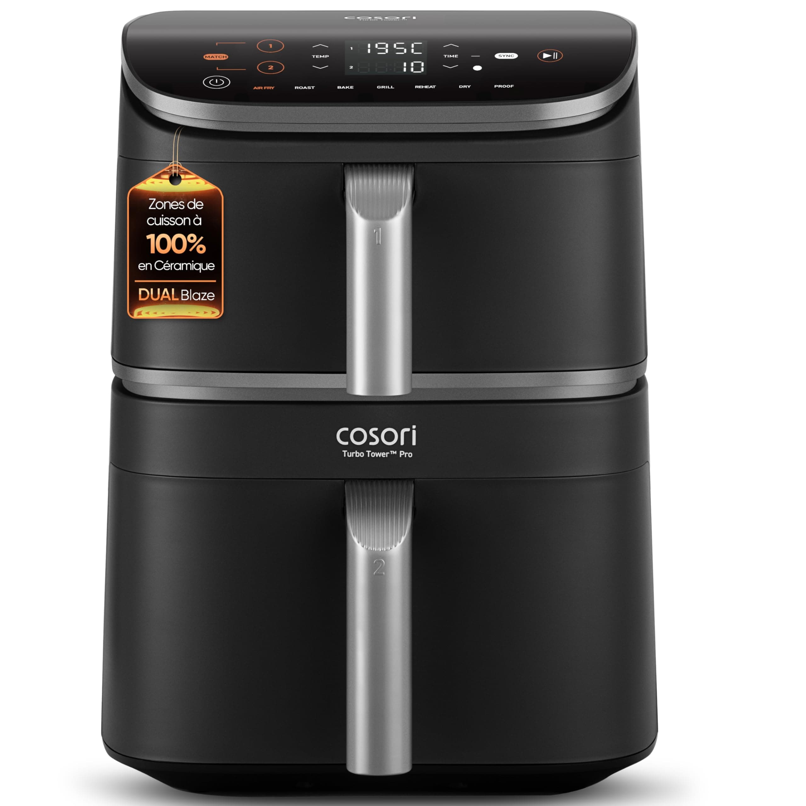 COSORI Air Fryer 10.8L Turbo Tower Pro,Friteuse sans huile avec 100% en Céramique, Double Stack, Dual Blaze&Turbo Blaze,3 Niveaux Cuisson,7 Fonctions de Cuisson,68% d’Économie d’Énergie,300+ Recettes