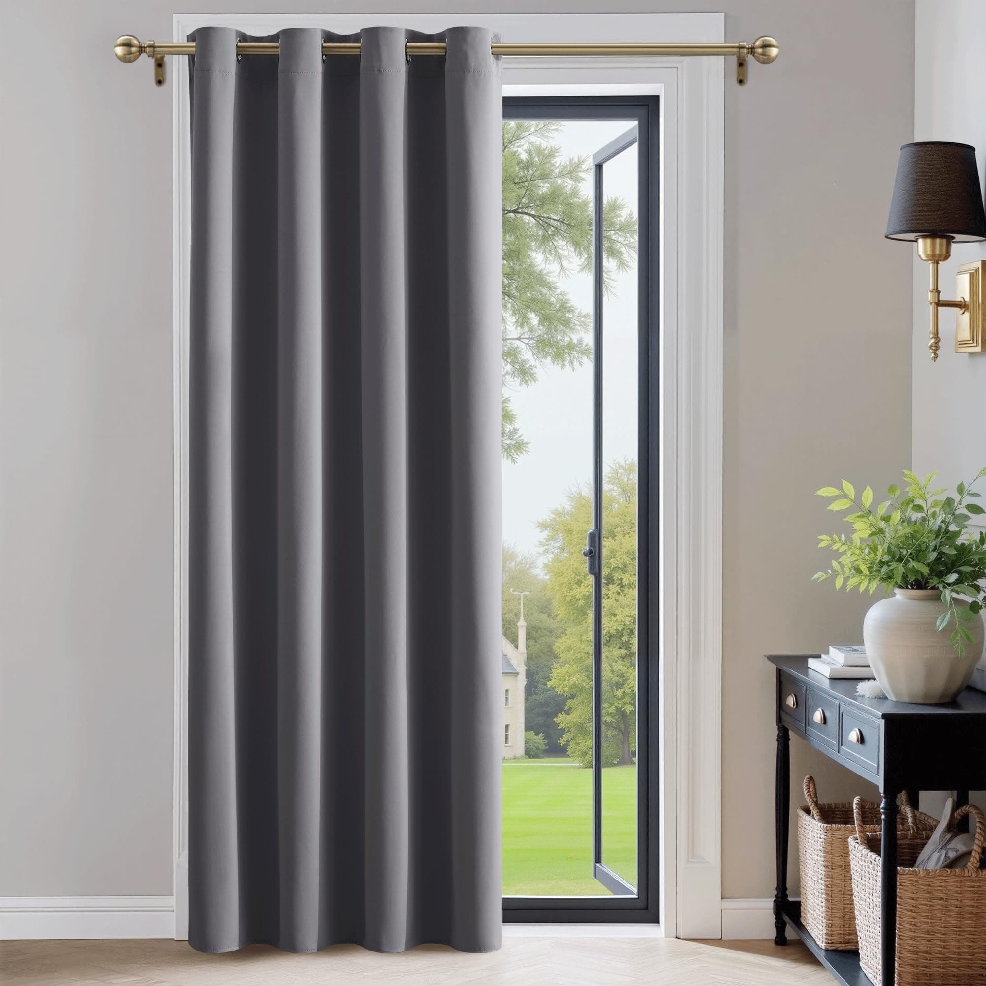 PONY DANCE Tenda Oscurante Camera da Letto Moderne Tende Termiche Isolanti per Soggiorno Blackout Curtain per Porta Interna 1 Pezzo L 140 x A 220 cm, Grigio
