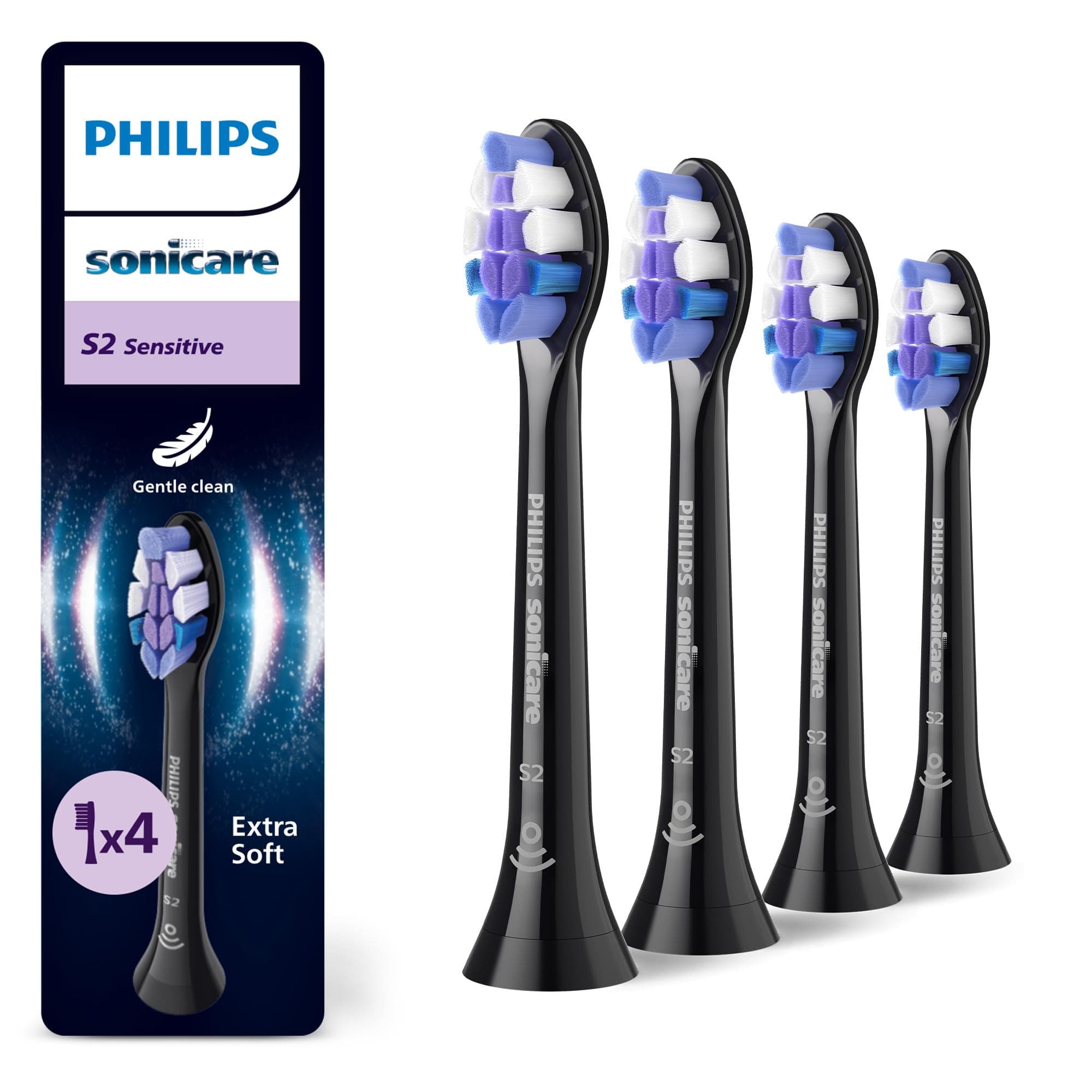 Philips Sonicare S2 Sensitive, têtes de brosse de rechange, noir, lot de 4, HX6054/88