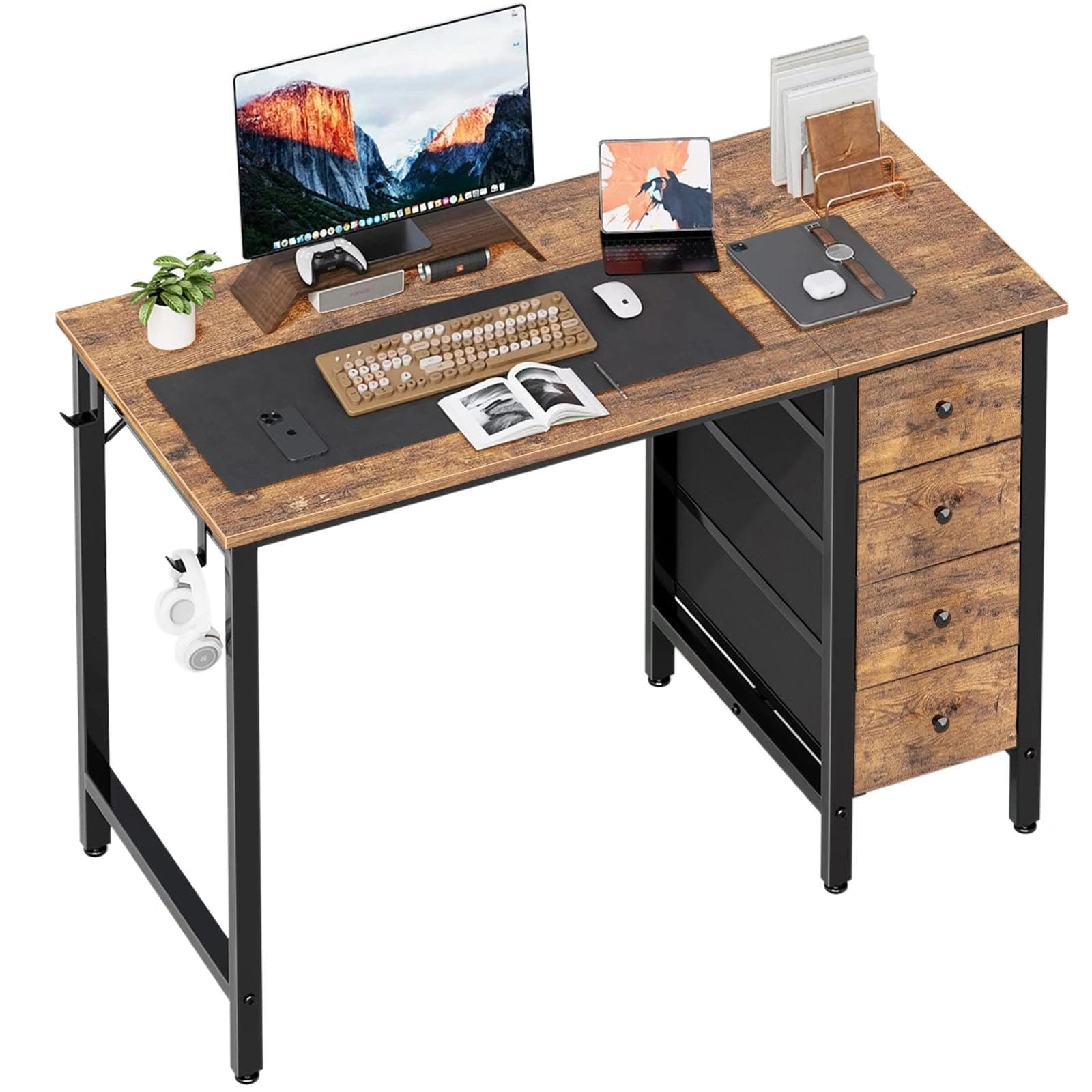 Lufeiya Escritorio de ordenador de 119 cm con 4 cajones, escritorio reversible de escritura y trabajo de estudio para oficina en casa y dormitorio, escritorios modernos y simples para estudiantes PC