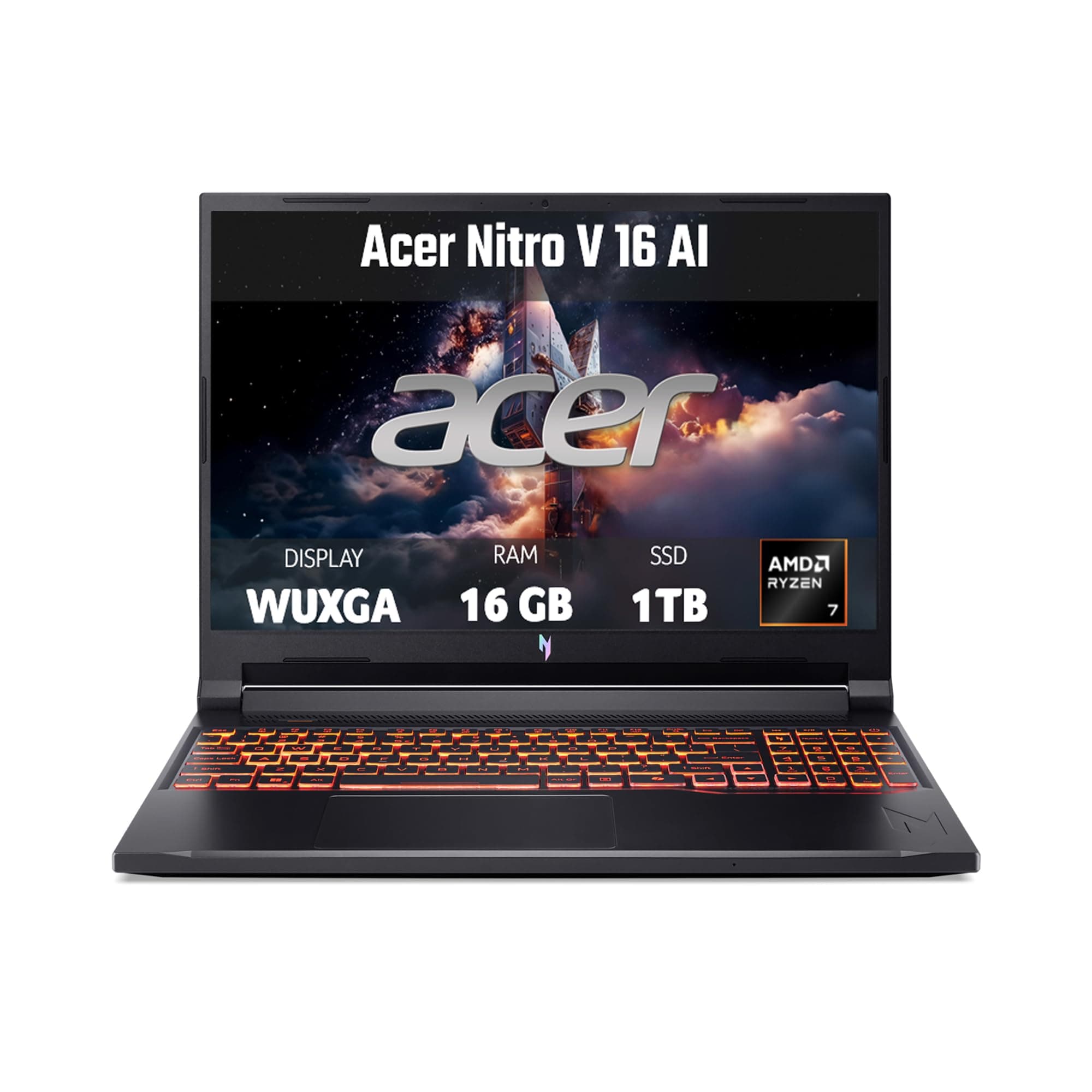 Acer Nitro V 16 AI | Notebook Gaming | AMD Ryzen™ 7 260 | NVIDIA RTX 5060 | 16" WUXGA IPS 180 Hz | 16 GB DDR5 RAM | 1024 GB SSD | Windows 11 Home | Tastiera italiana QWERTY | Alimentatore incluso