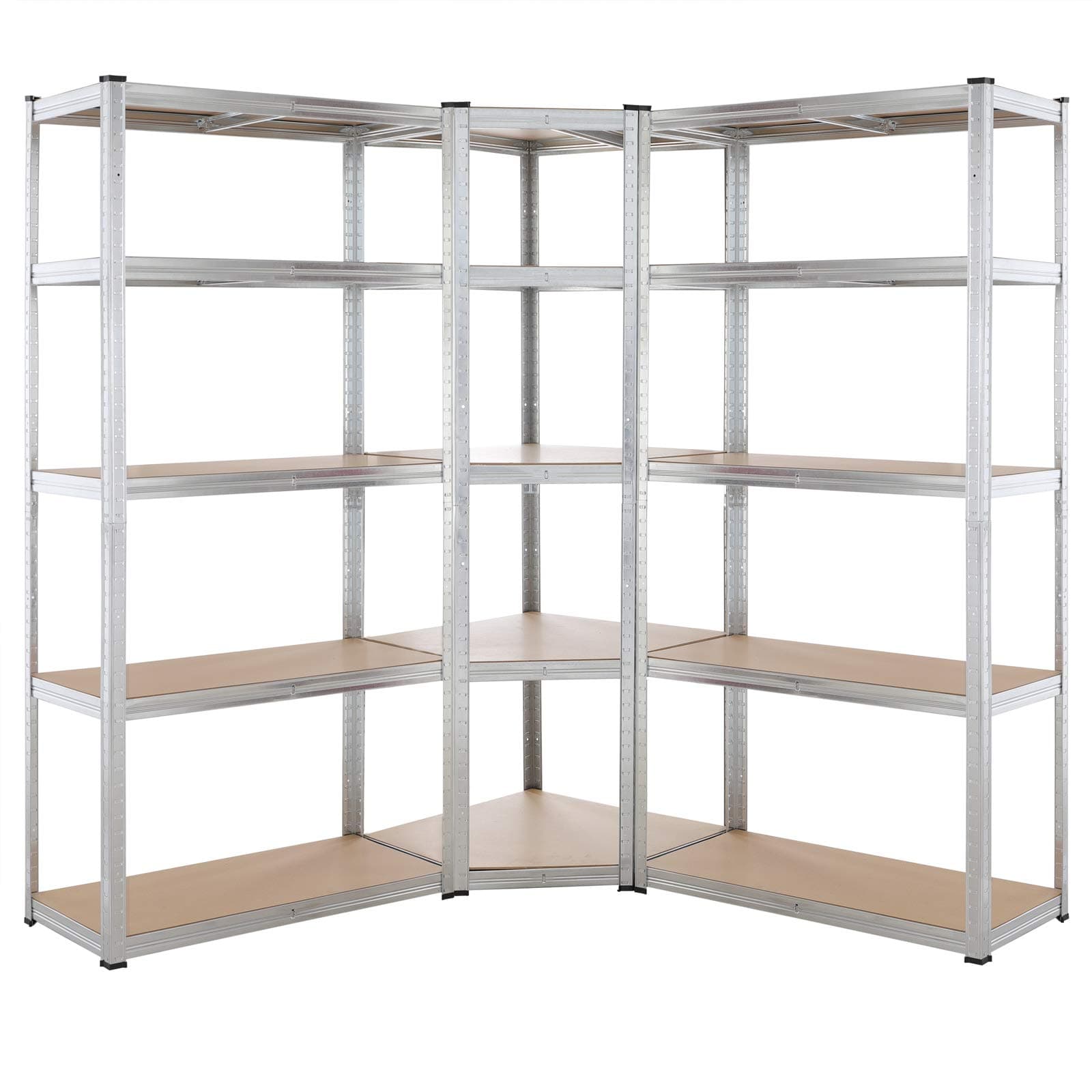 Monzana® Set 3X Estanterías Almacenaje Cargas Pesadas 2625 kg 15 Baldas MDF Estantería Esquinera Modulares Acero Alta Resistencia Garaje Taller Plata