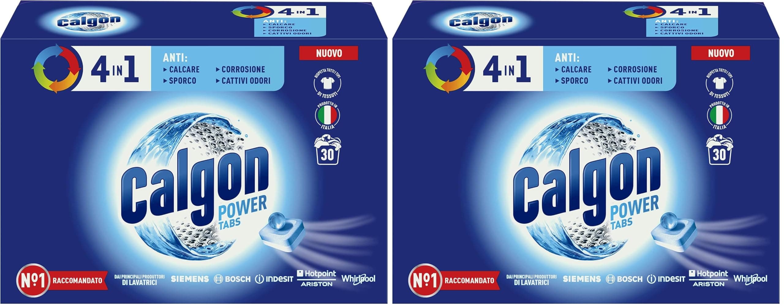 Calgon Powerball Tabs Anticalcare Lavatrice, 2 Confezioni da 30 Pastiglie Anticalcare