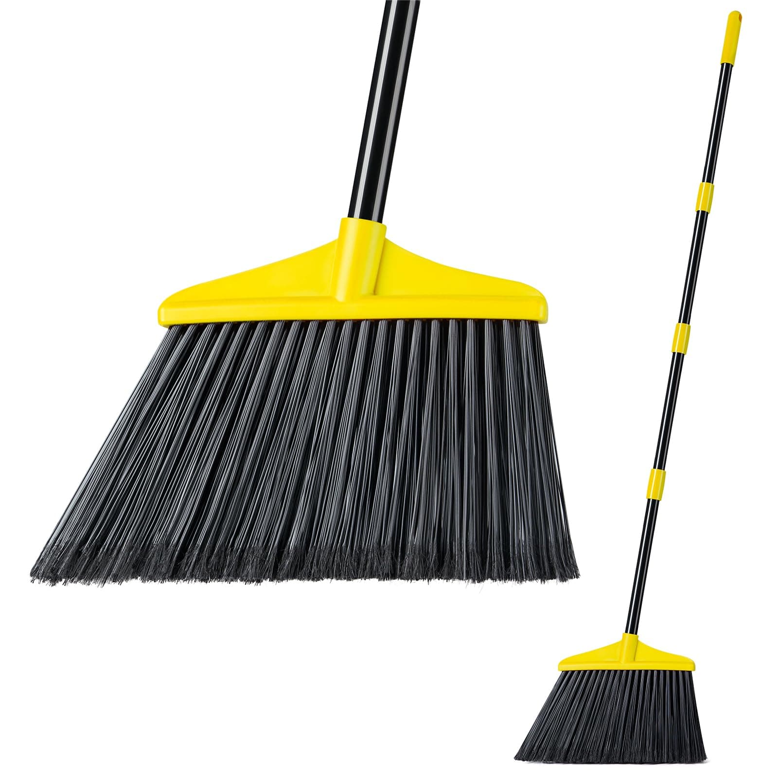 Lifewit Außen/Innen Besen für schwere Aufgaben, Kommerzieller Besen mit 1,35m langem ausziehbarem Stiel, Haushaltswinkel-Eckbesen für Terrasse, Garage, Oberdeck, Lobby, Hof, Gelb