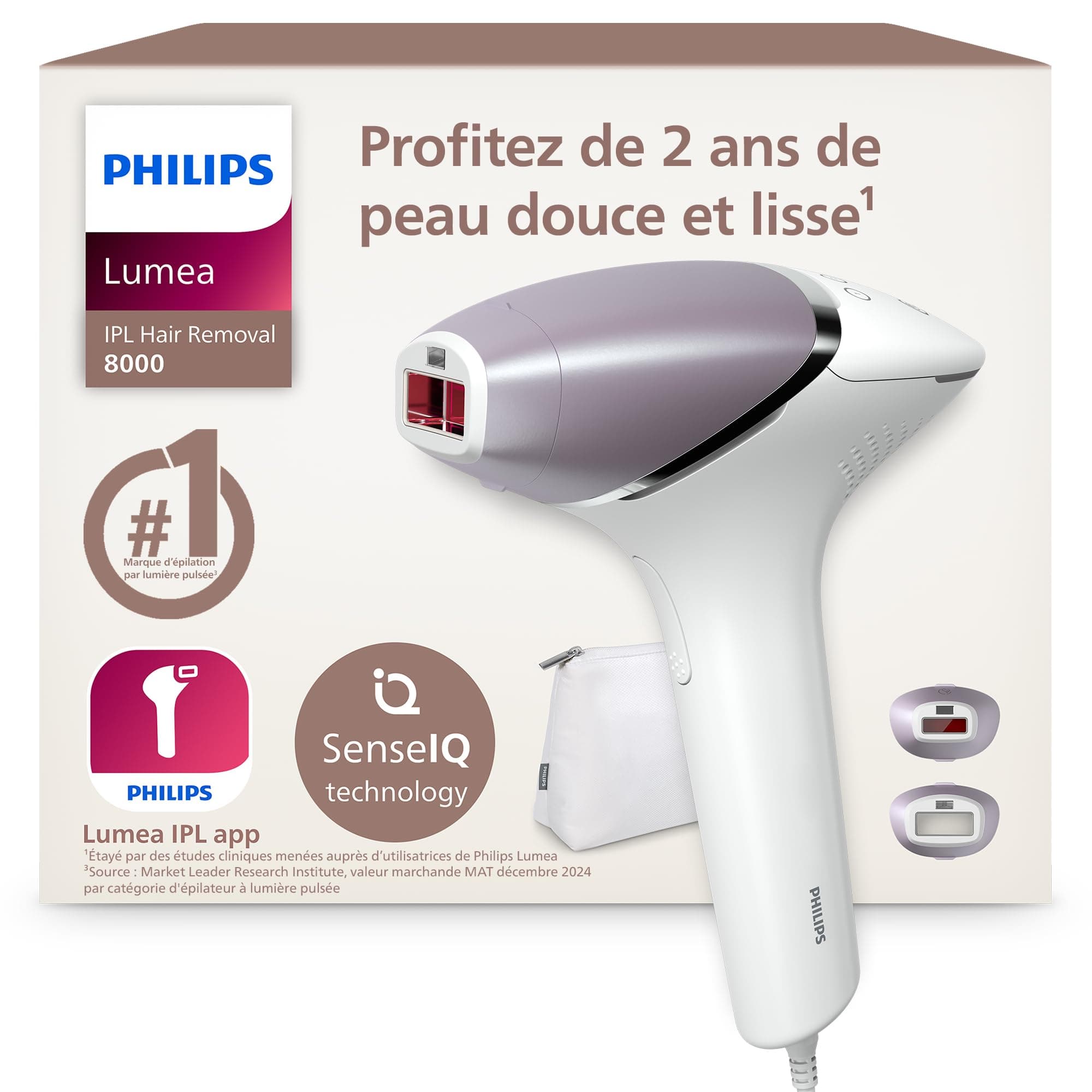 Philips Lumea Epilateur à lumiere pulsee Serie 8000 - Epilateur avec technologie SenseIQ, 2 embouts pour le corps et le visage, utilisation filaire (modèle BRI944/00)