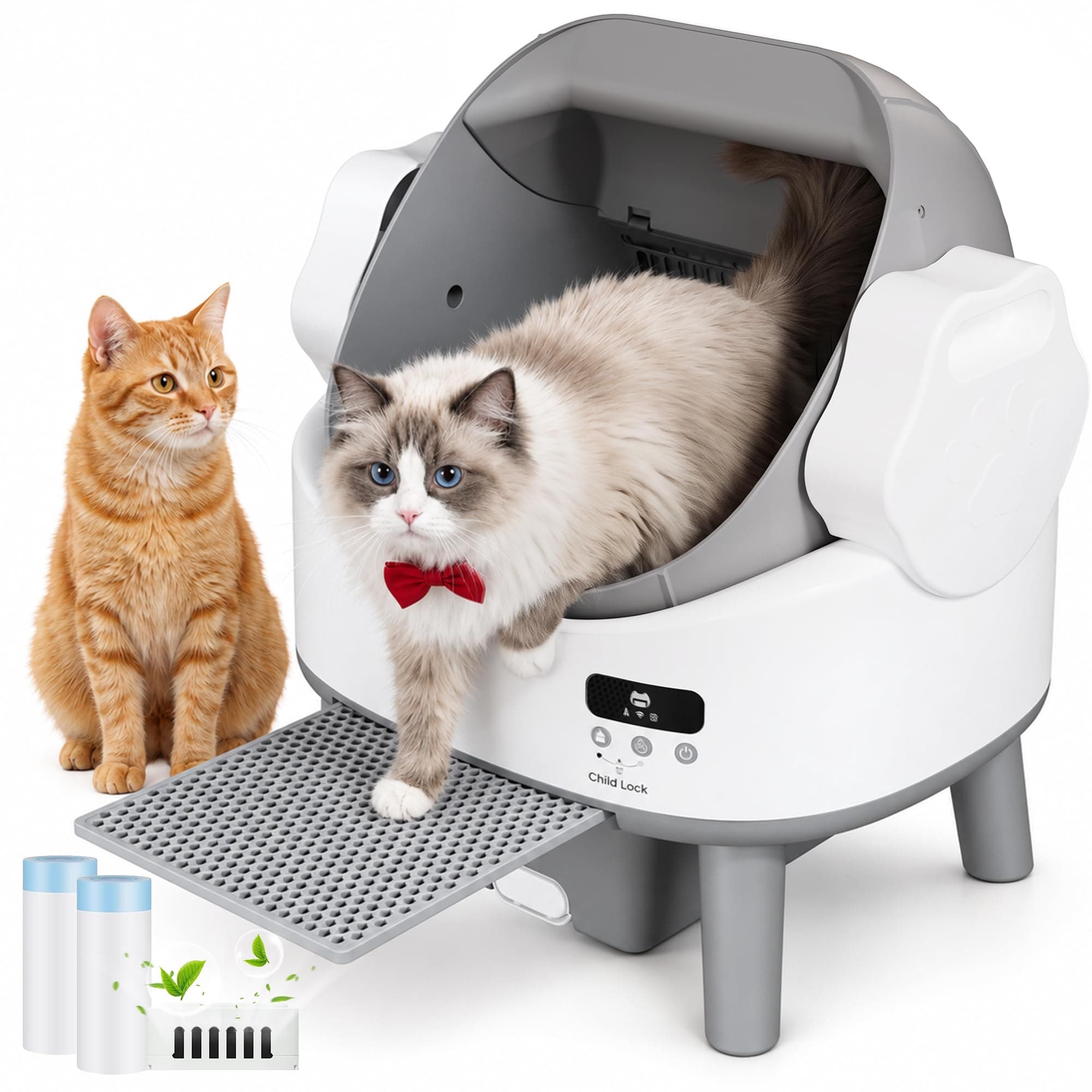 JUMMICO Litière Automatique XXL, litiere Autonettoyante pour Chats 1,5–10 kg, Triple Système de Sécurité (Infrarouge+Micro-Ondes+Capteur Électrique), sans Application, Anti-Odeur
