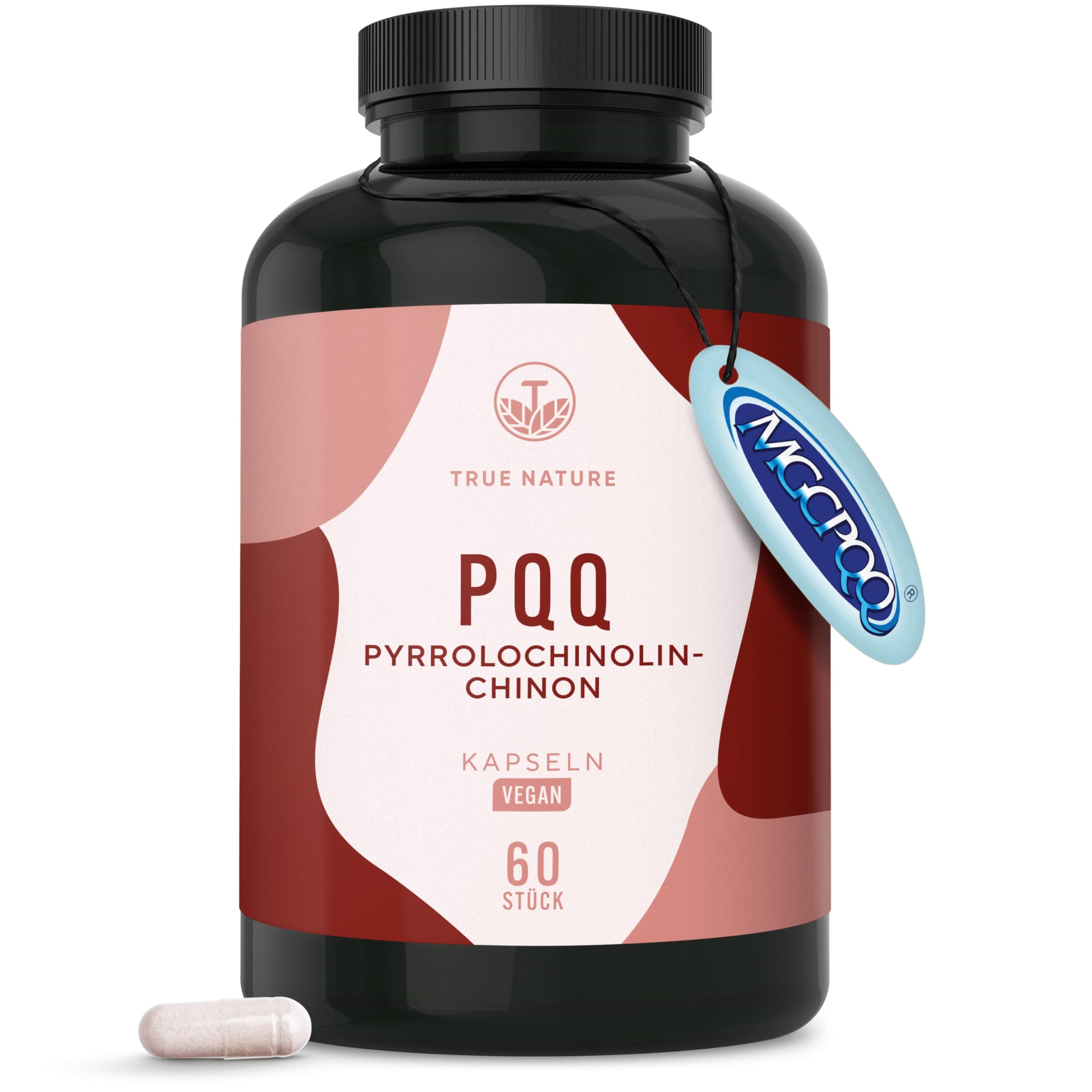 PQQ Pyrrolochinolinchinon - 60 Kapseln - Hochdosiert 20 mg pro Tagesdosis (MGCPQQ®) - Hochwertiger Rohstoff - Laborgeprüft - Vegan & Deutsche Produktion - TRUE NATURE