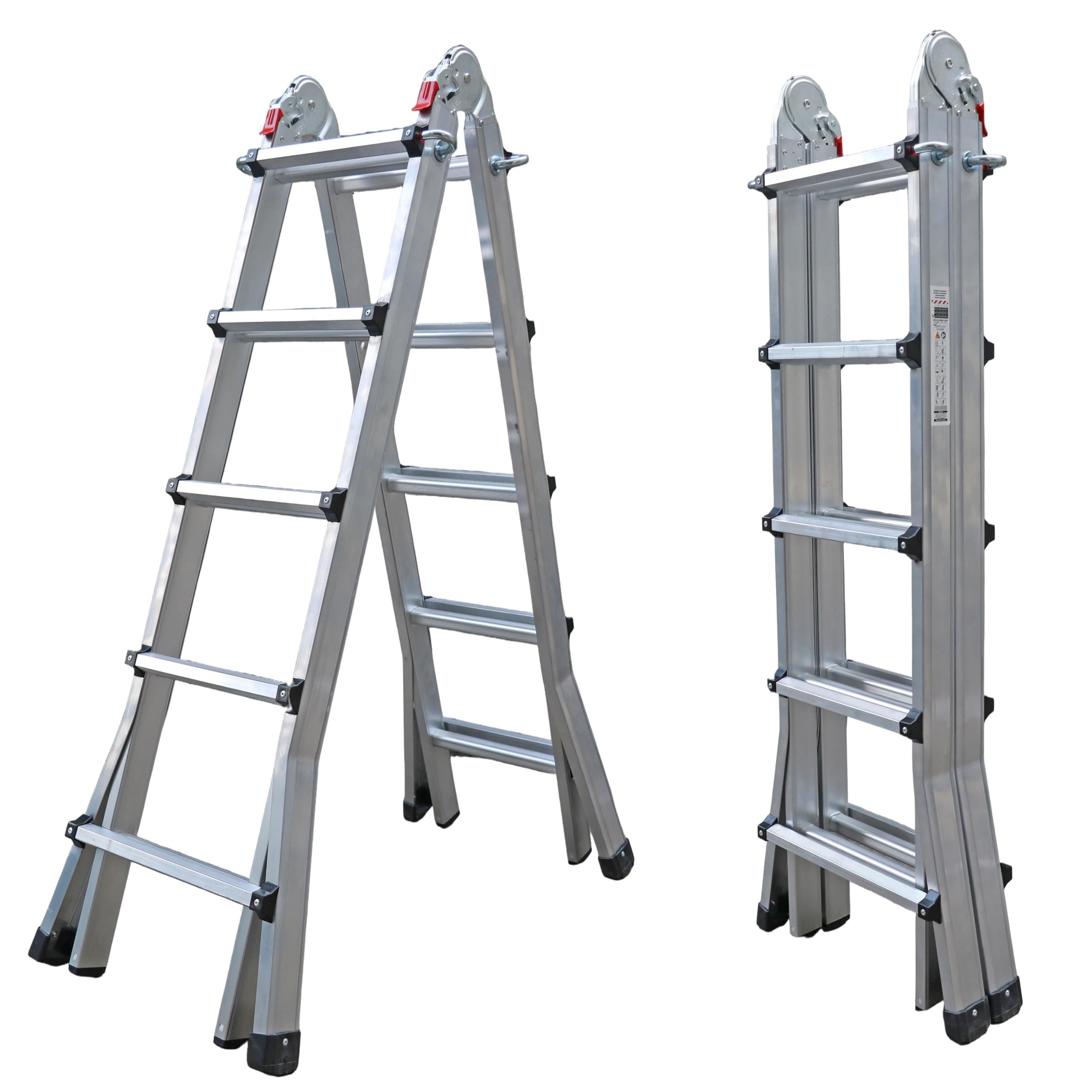 UZIRO Escalera Telescópica Plegable Articulada de Aluminio 4x5, Multiposición Extensibles, 5,19 M, 5 Peldaños, Soporta hasta 150 KG, Plegable y Compacta, Gris
