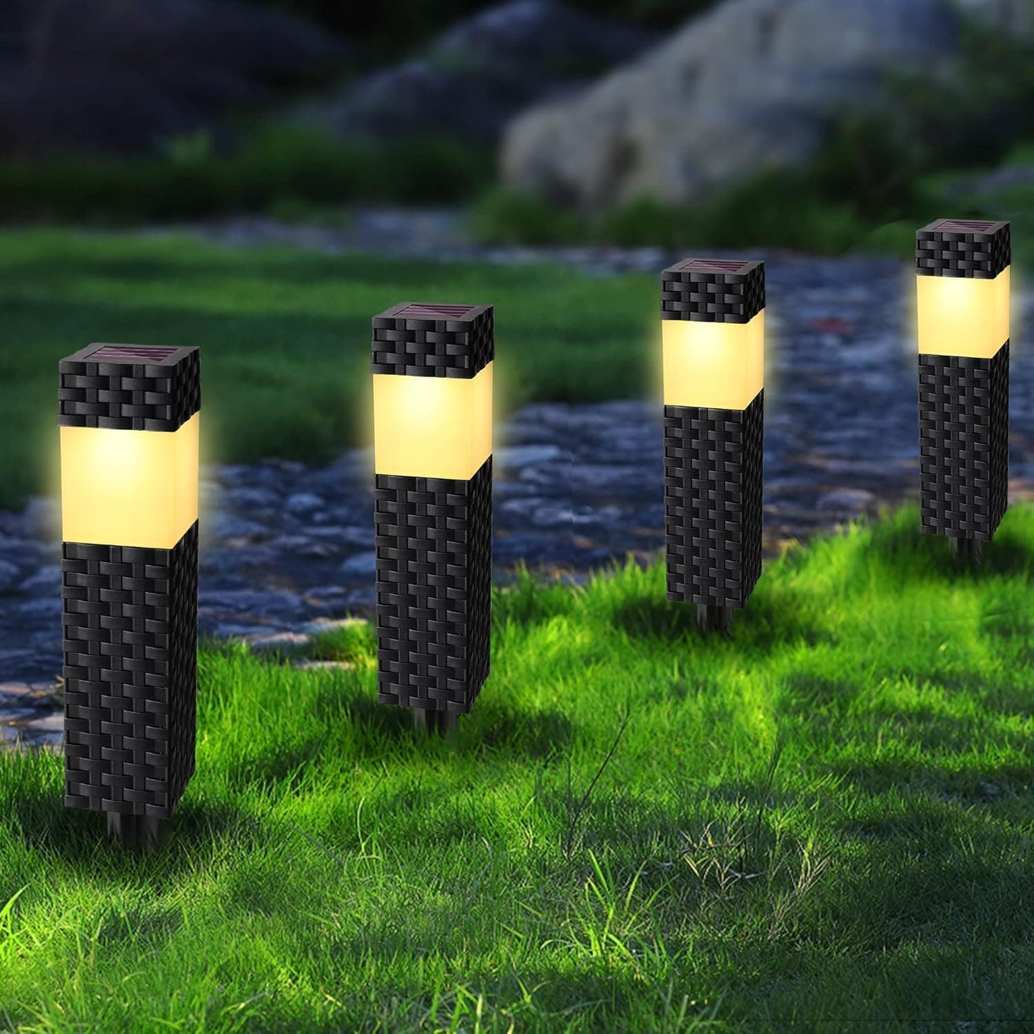 Joomer Luces Solares LED Exterior Jardin, 8 Paquete Lámpara LED Luz Solar Exterior IP65 Impermeable, Lamparas solares Jardín para Iluminación de Caminos, Patio, Terreza, Camping, Blanco Cálido