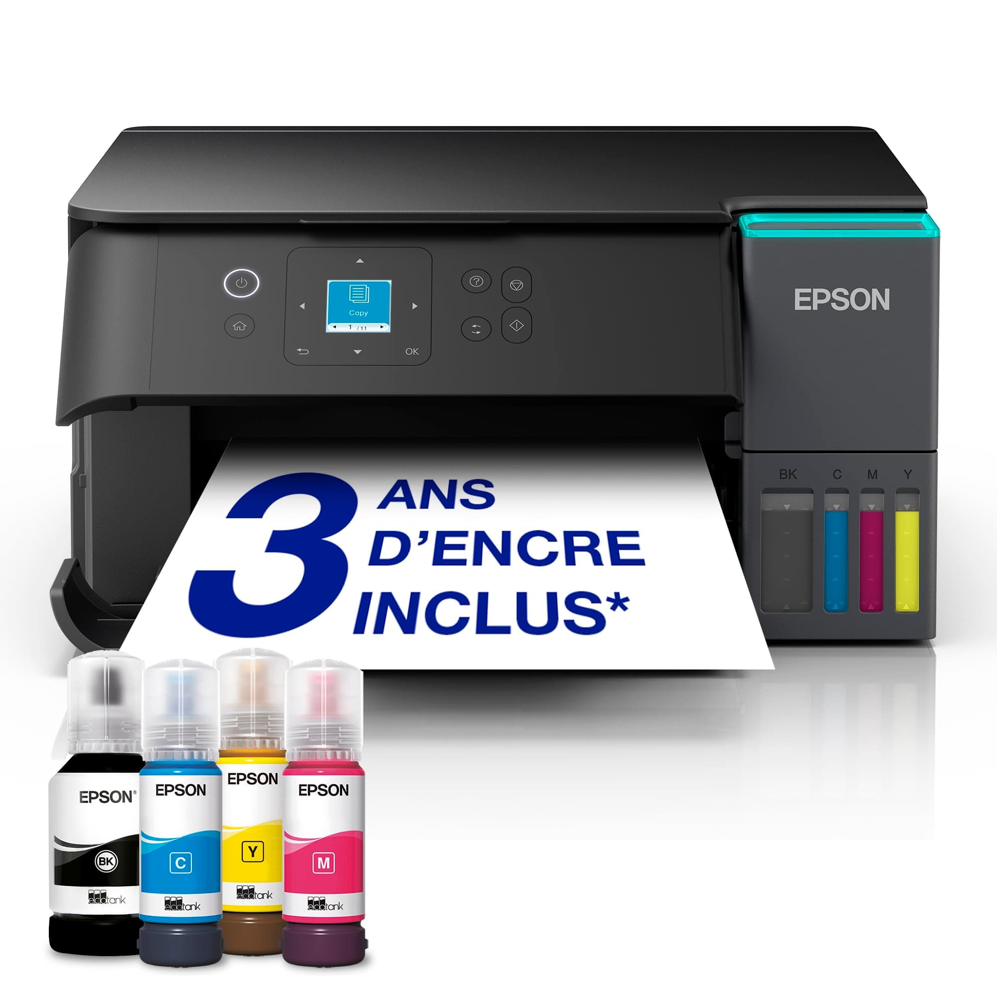 Epson EcoTank ET-2955 Imprimante à Réservoirs D’Encre | Maison & Petit Bureau | Wi-FI | A4 | Imprimer, Copier, Numériser | Écran LCD 3,7cm | Impression Recto Verso Auto | Jusqu’à 3 Ans d’Encre Inclus
